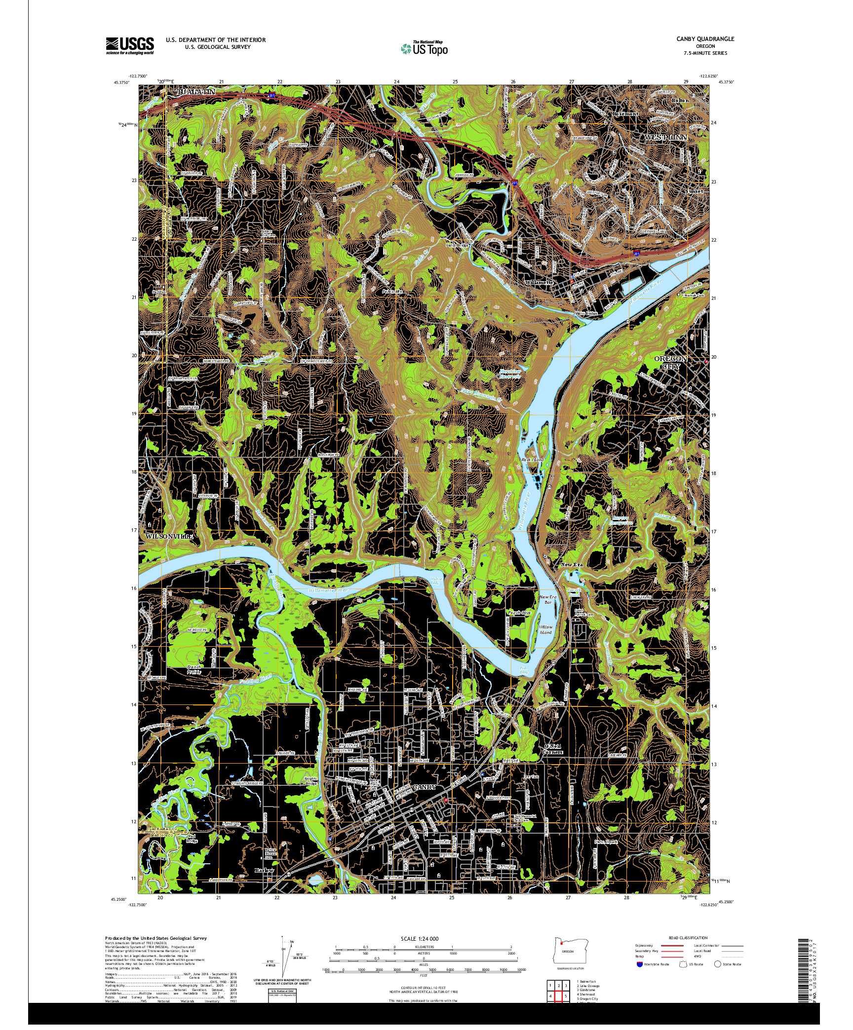 USGS US TOPO 7.5-MINUTE MAP FOR CANBY, OR 2020