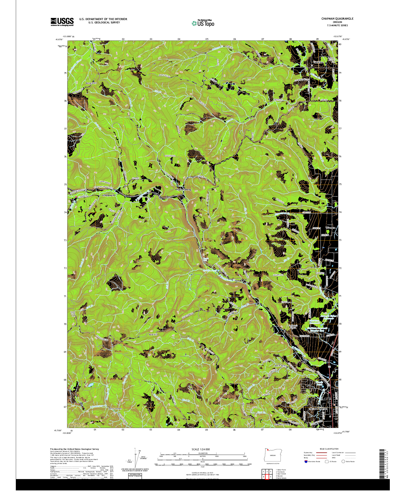 USGS US TOPO 7.5-MINUTE MAP FOR CHAPMAN, OR 2020