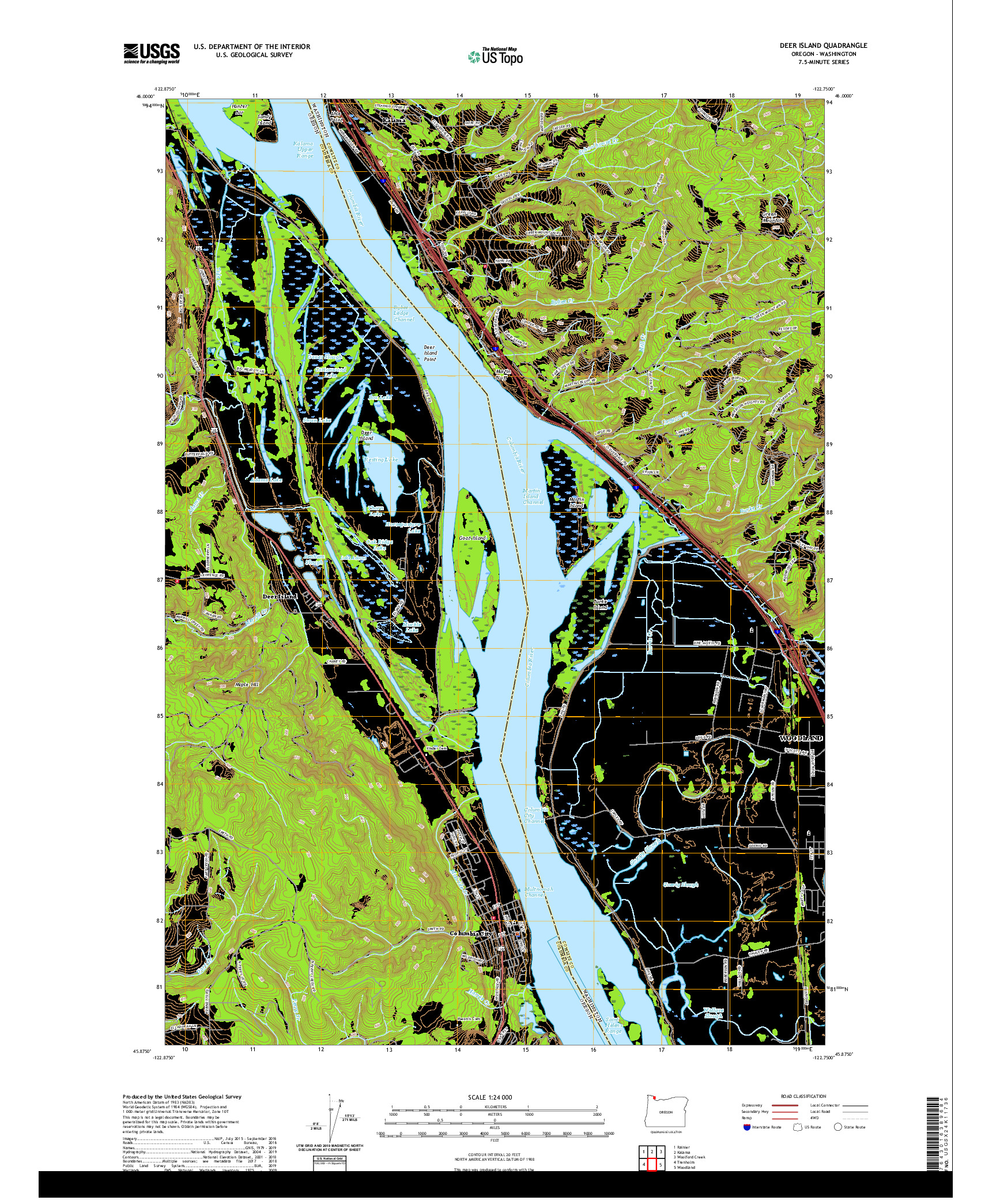 USGS US TOPO 7.5-MINUTE MAP FOR DEER ISLAND, OR,WA 2020