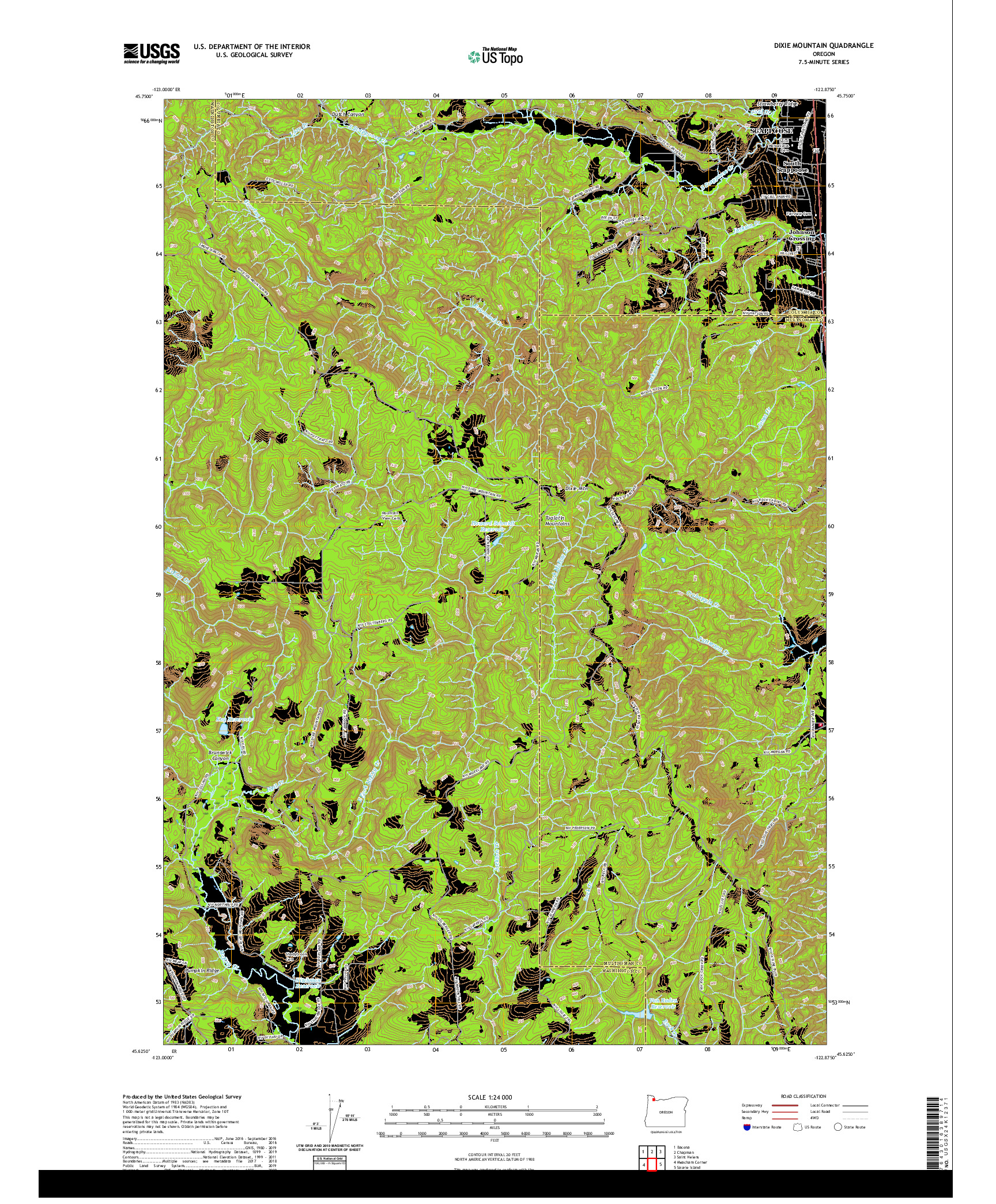 USGS US TOPO 7.5-MINUTE MAP FOR DIXIE MOUNTAIN, OR 2020