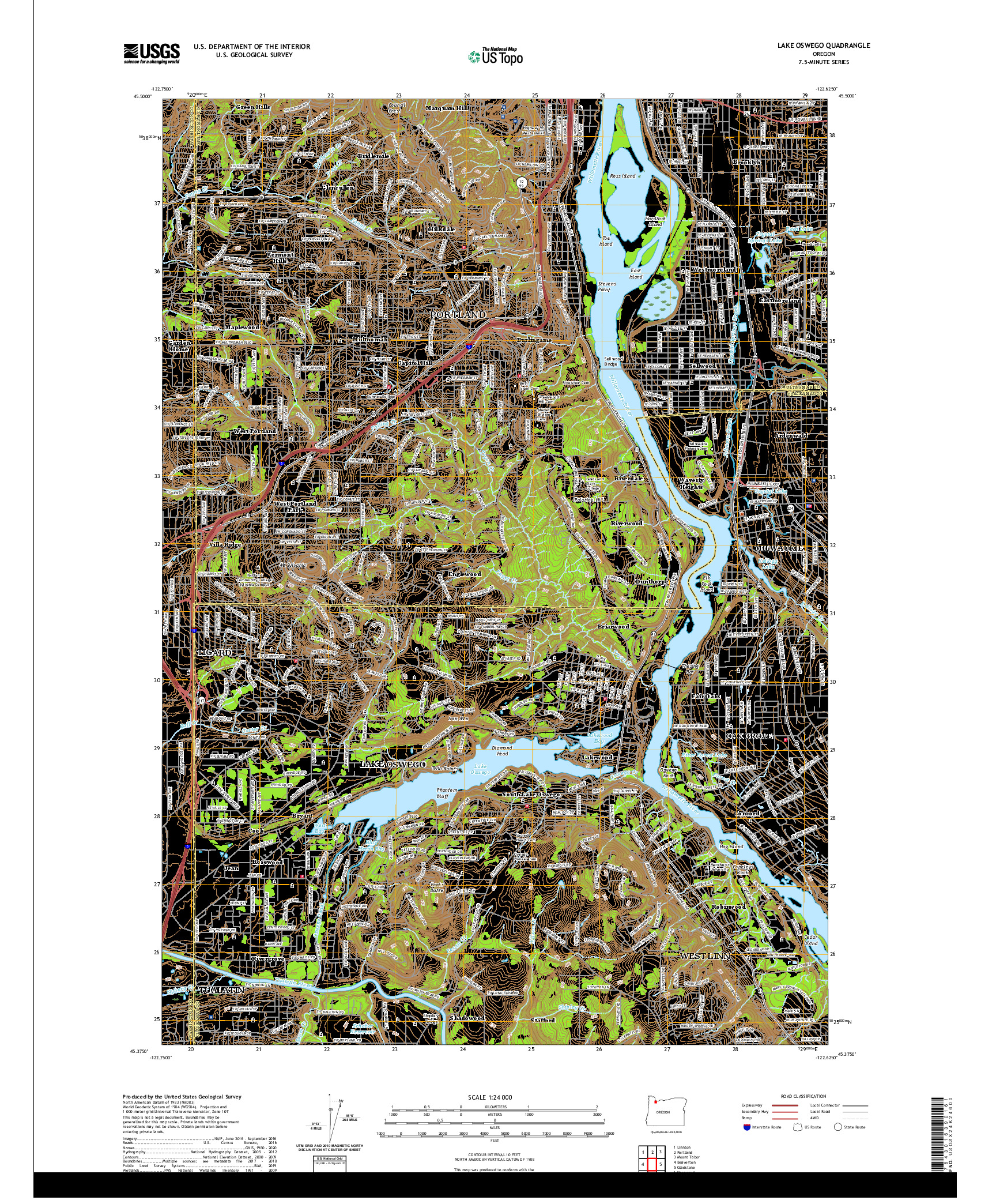 USGS US TOPO 7.5-MINUTE MAP FOR LAKE OSWEGO, OR 2020