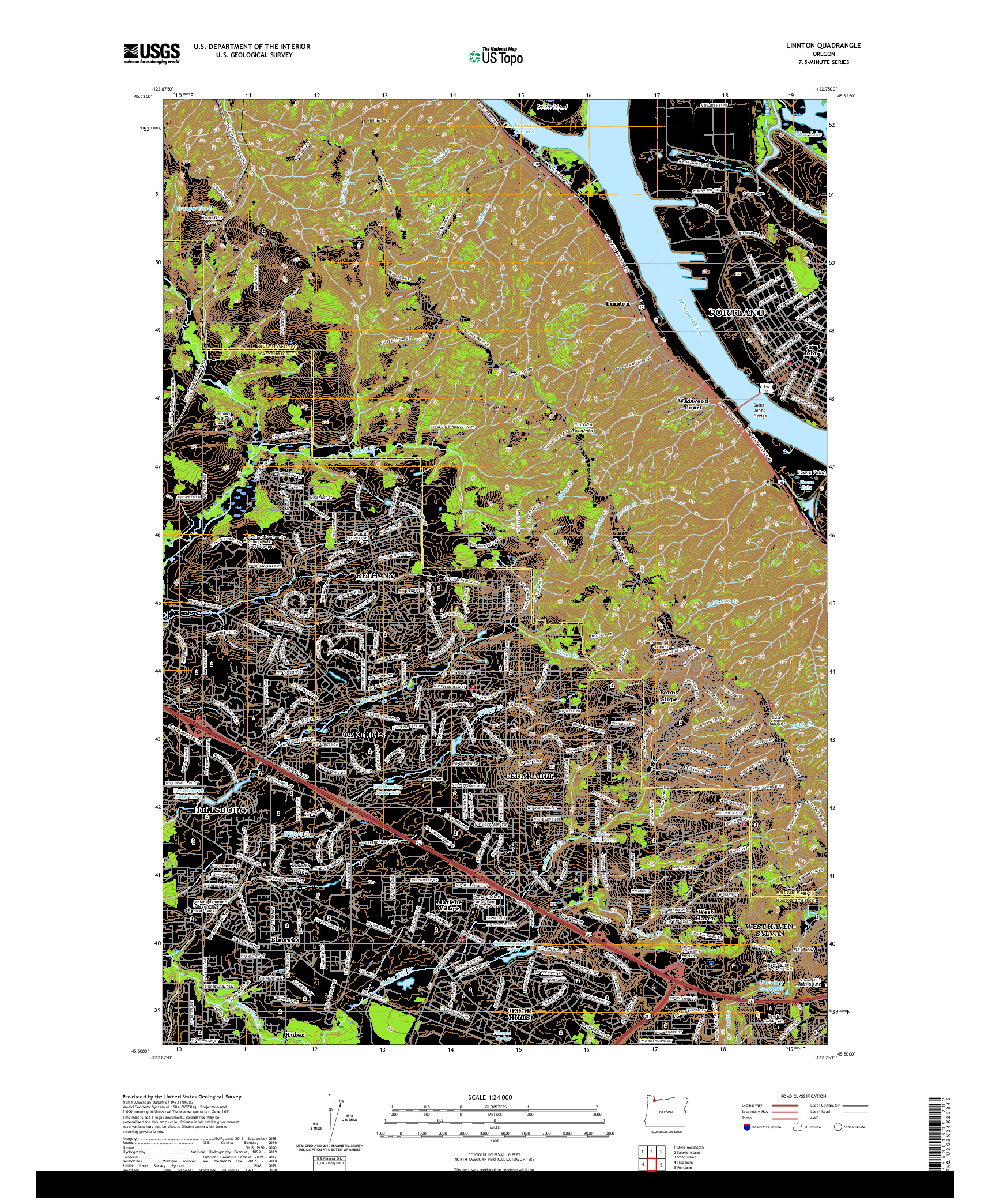 USGS US TOPO 7.5-MINUTE MAP FOR LINNTON, OR 2020