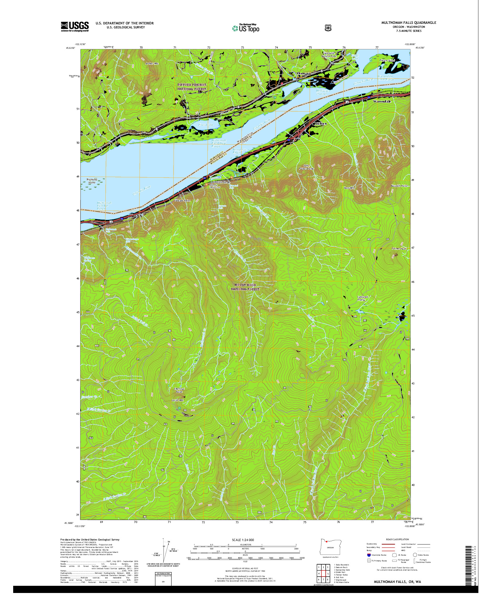 USGS US TOPO 7.5-MINUTE MAP FOR MULTNOMAH FALLS, OR,WA 2020