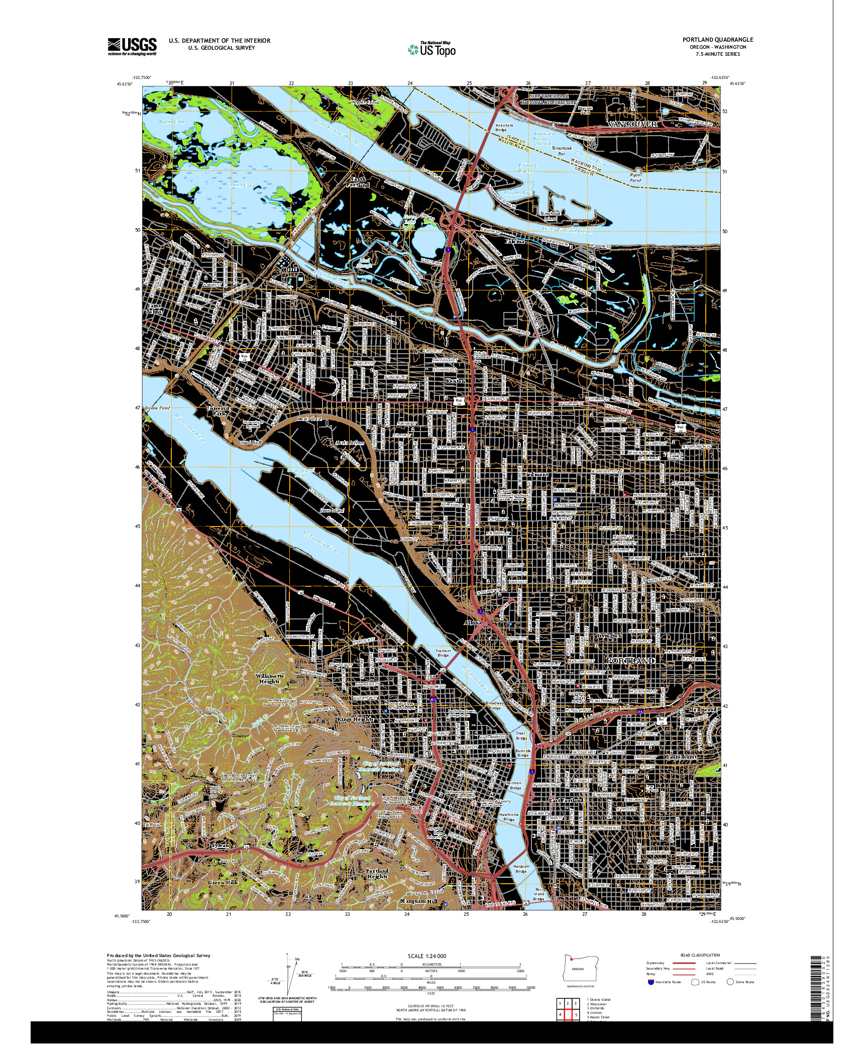 USGS US TOPO 7.5-MINUTE MAP FOR PORTLAND, OR,WA 2020