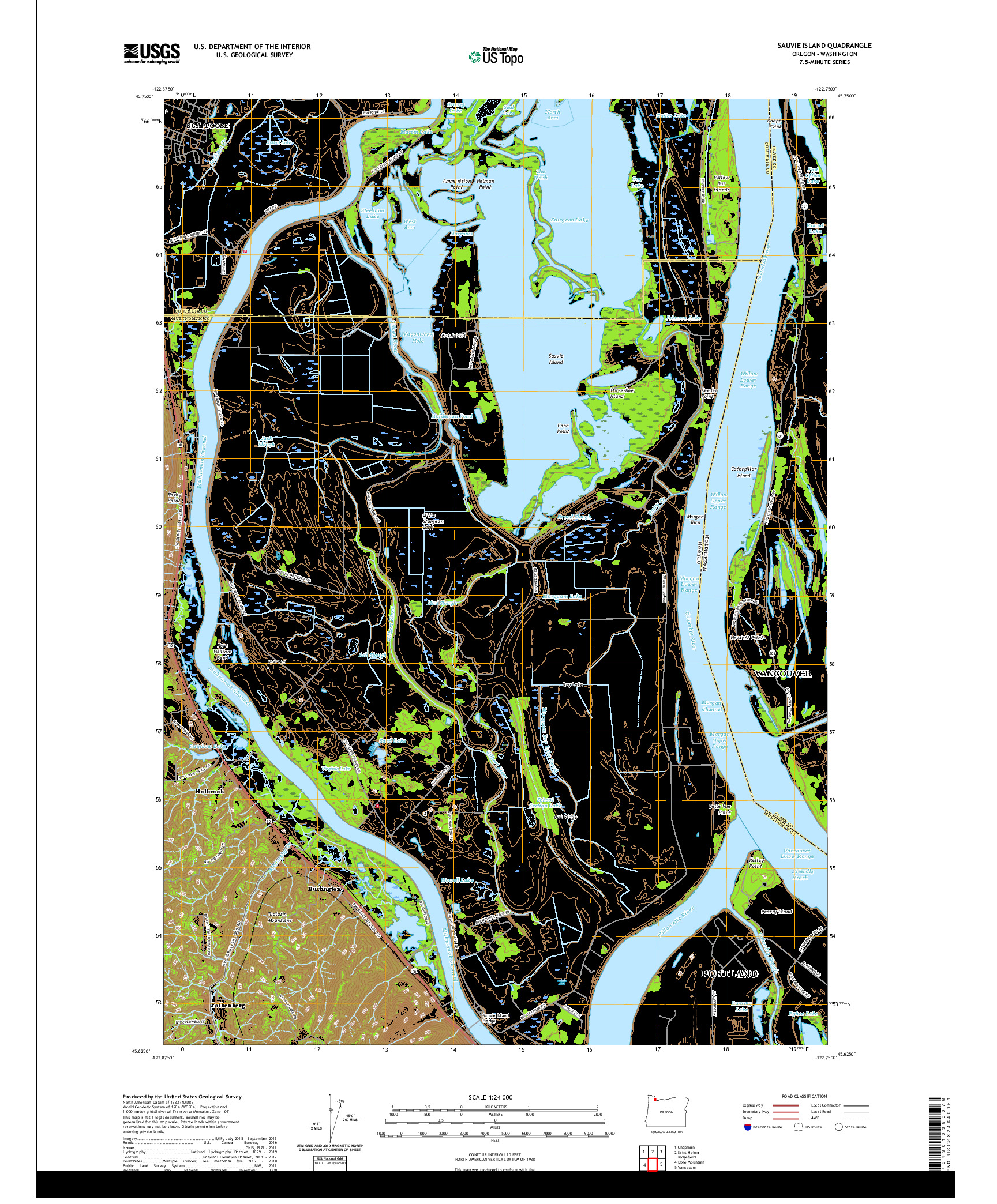 USGS US TOPO 7.5-MINUTE MAP FOR SAUVIE ISLAND, OR,WA 2020