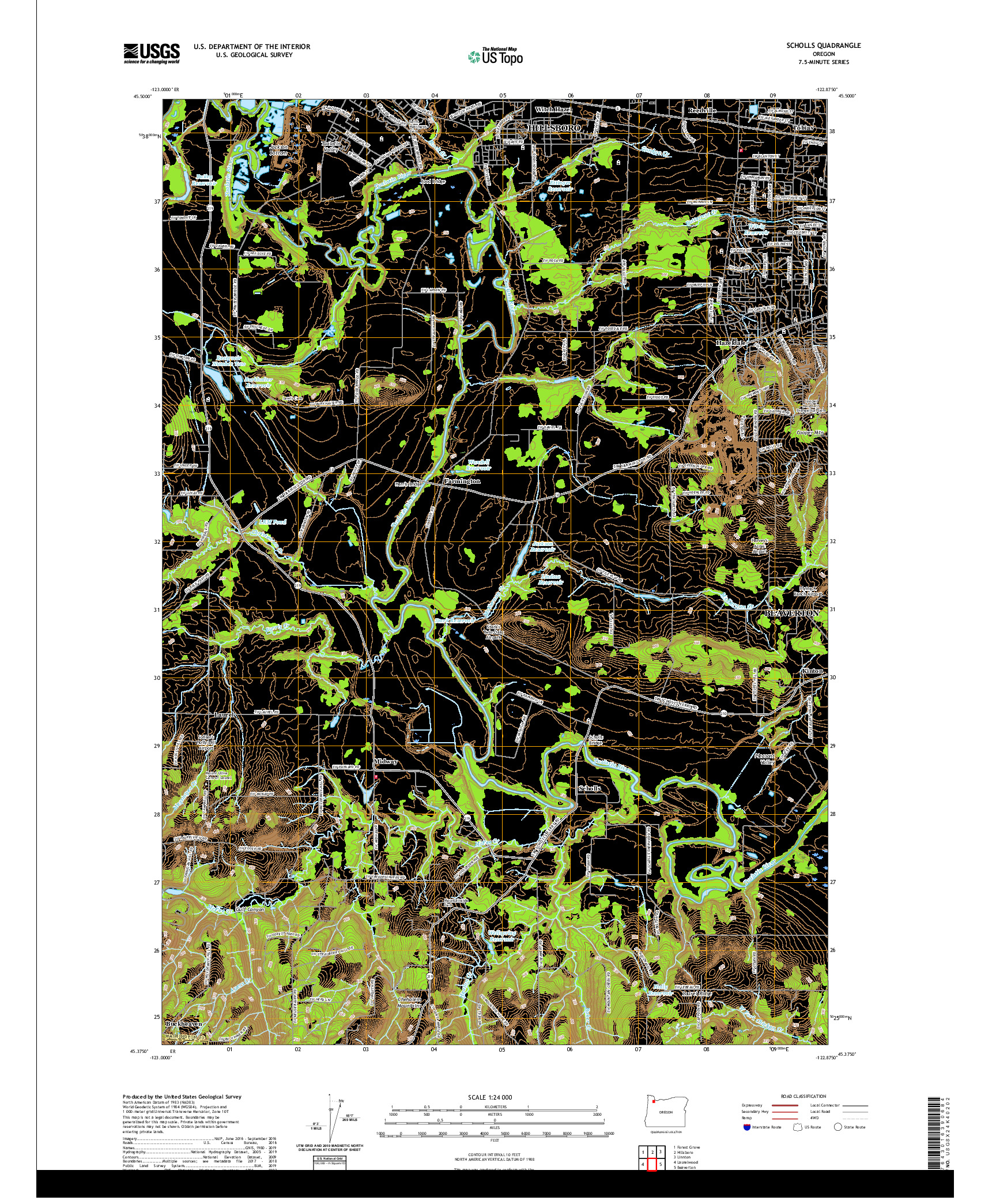 USGS US TOPO 7.5-MINUTE MAP FOR SCHOLLS, OR 2020