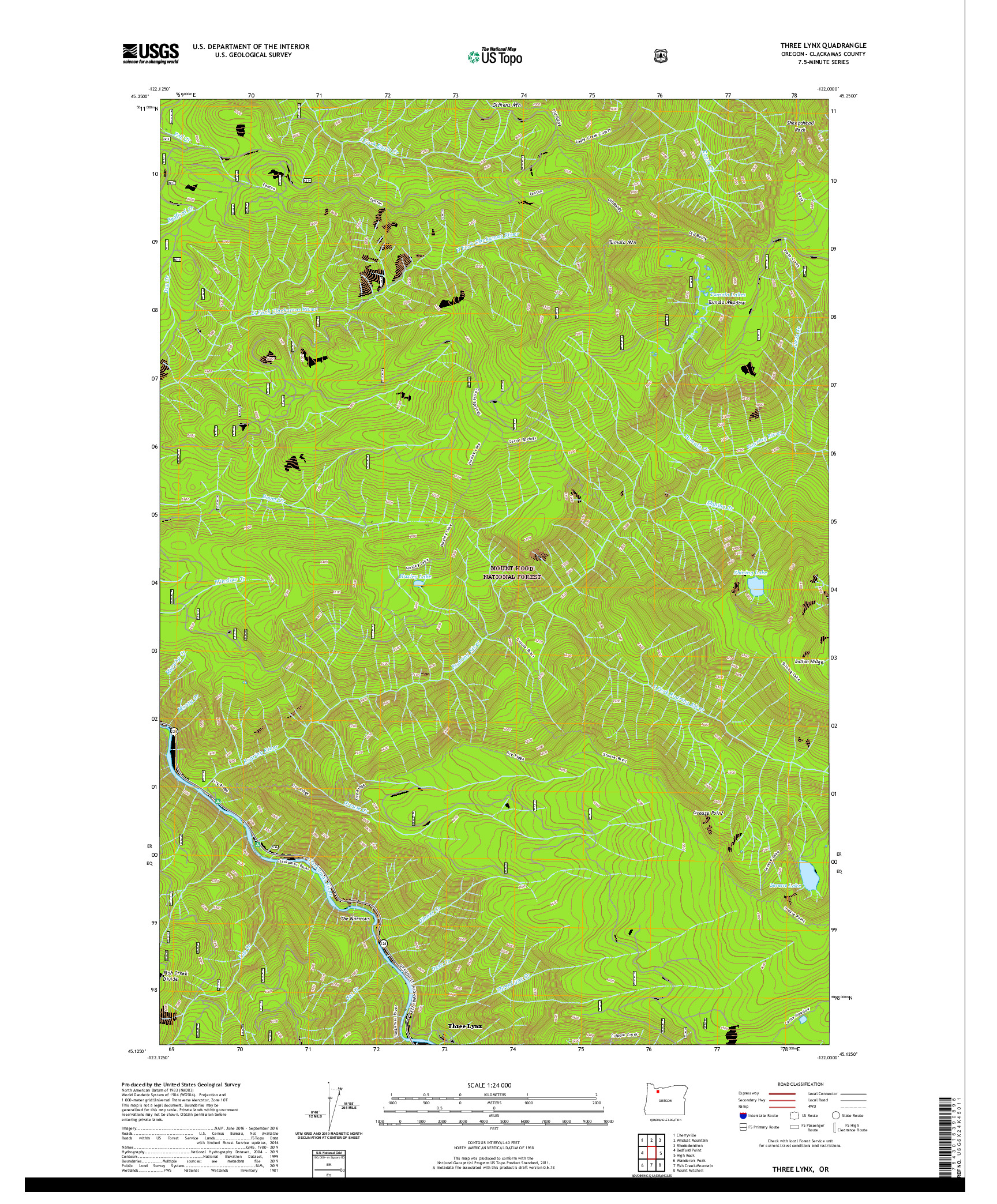 USGS US TOPO 7.5-MINUTE MAP FOR THREE LYNX, OR 2020