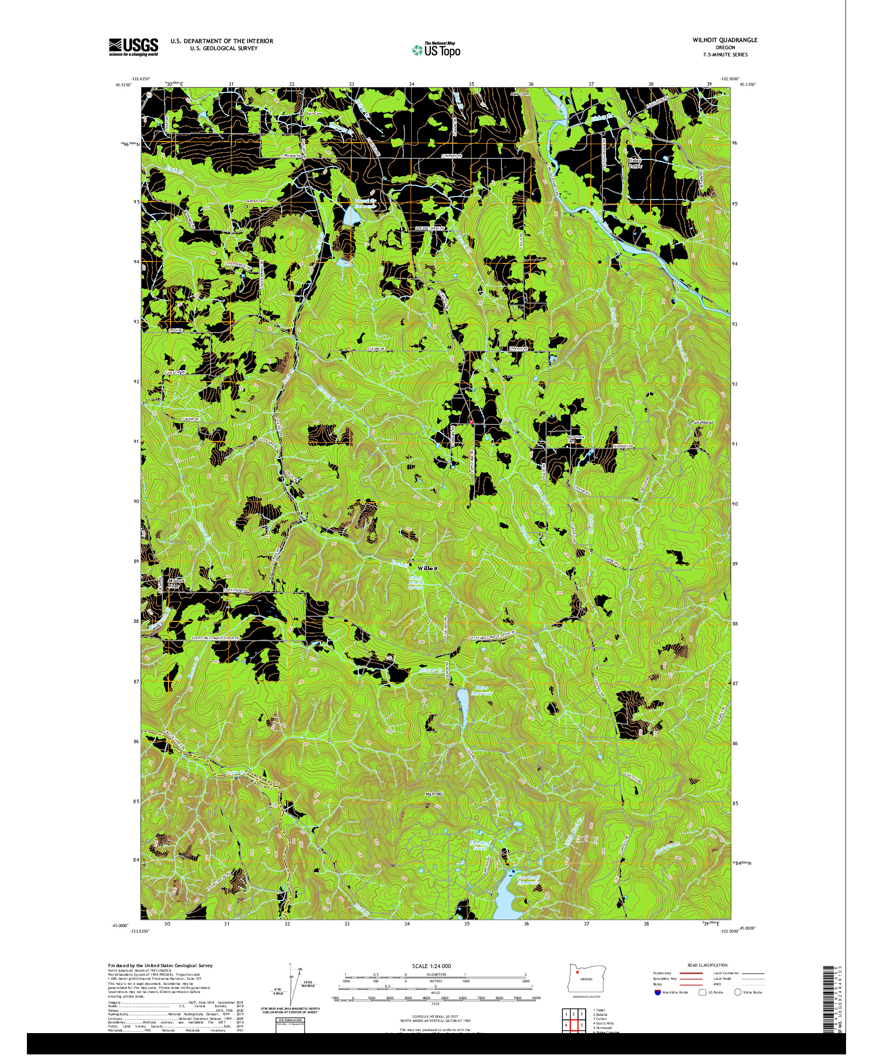 USGS US TOPO 7.5-MINUTE MAP FOR WILHOIT, OR 2020