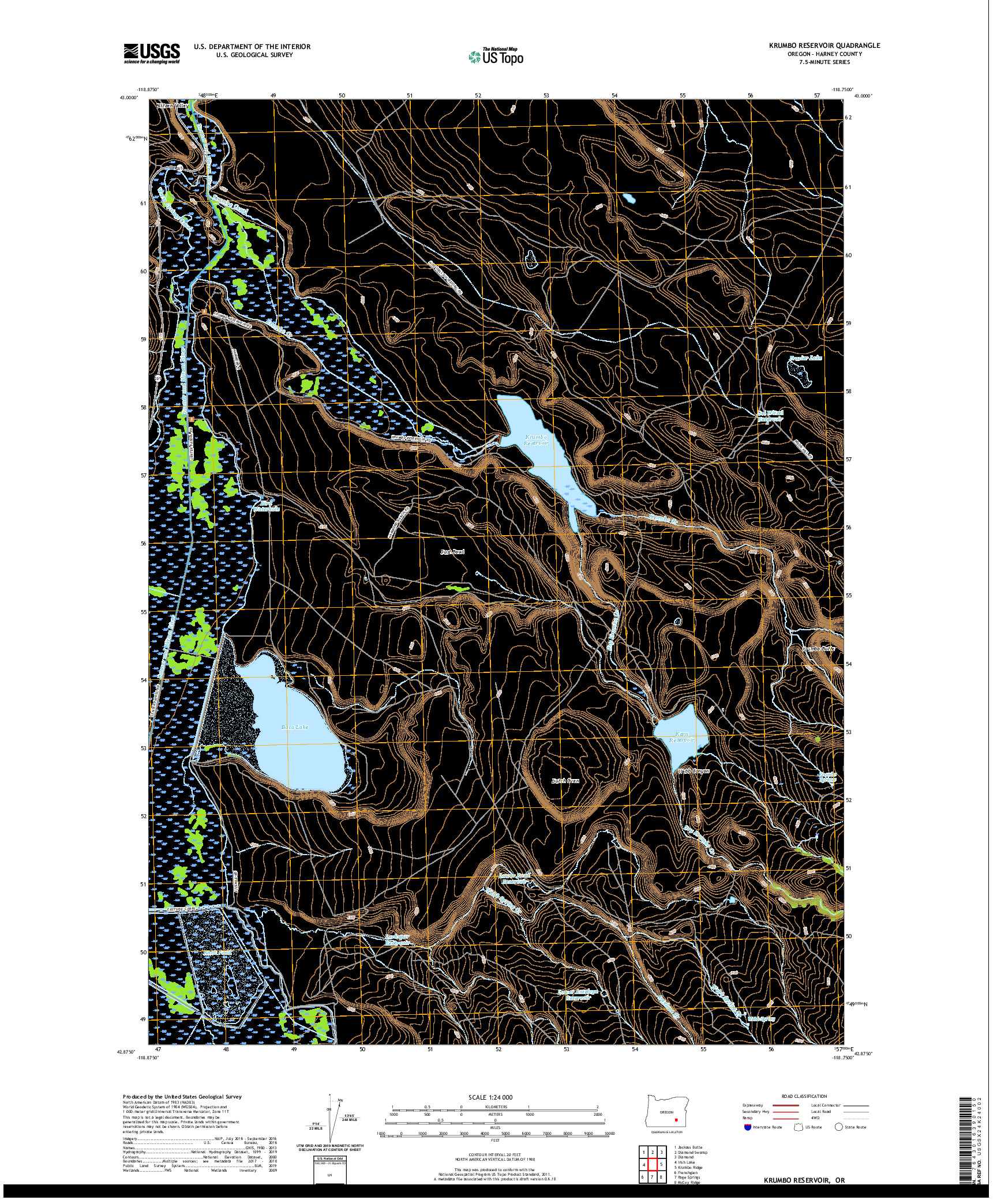 USGS US TOPO 7.5-MINUTE MAP FOR KRUMBO RESERVOIR, OR 2020