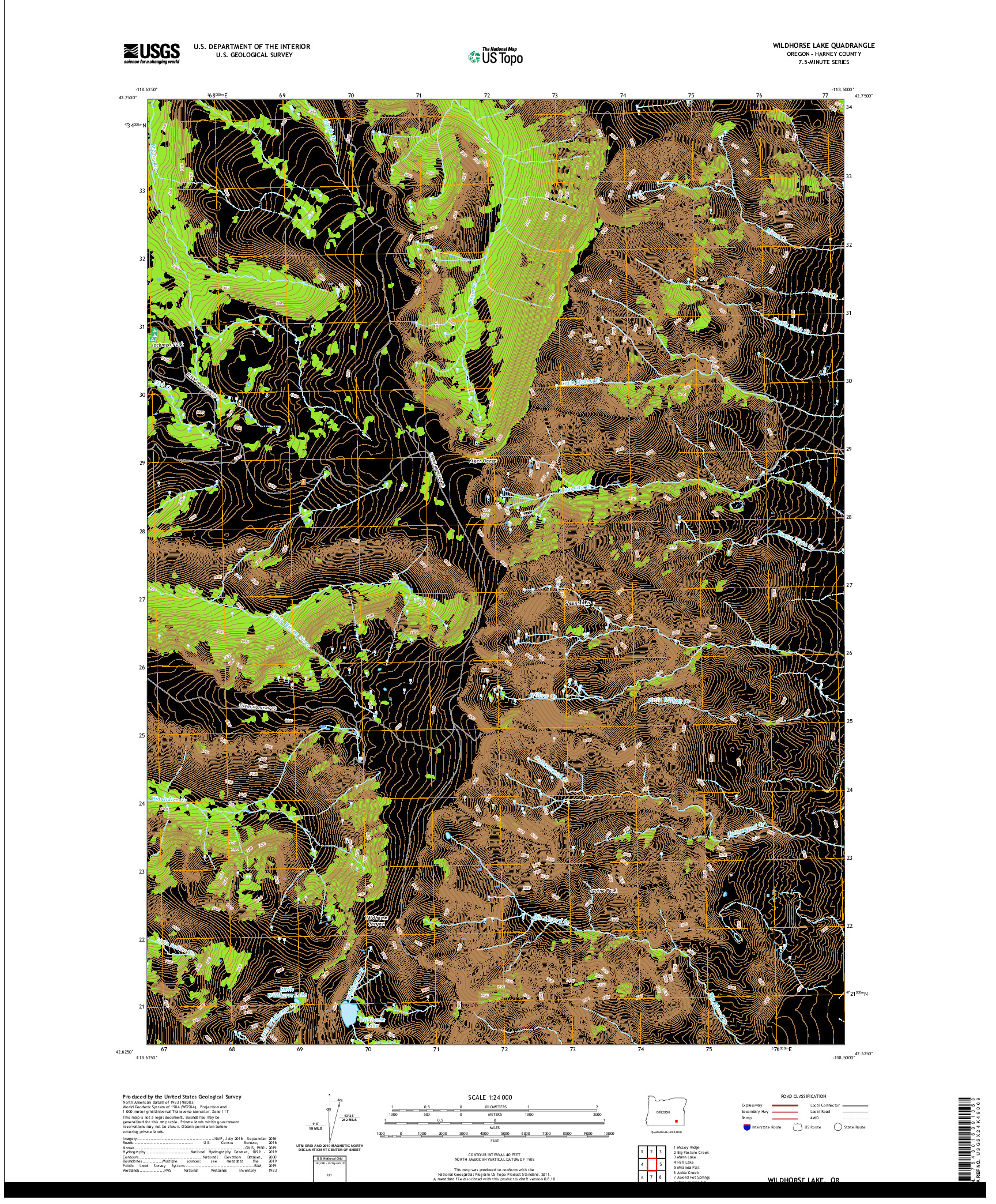 USGS US TOPO 7.5-MINUTE MAP FOR WILDHORSE LAKE, OR 2020