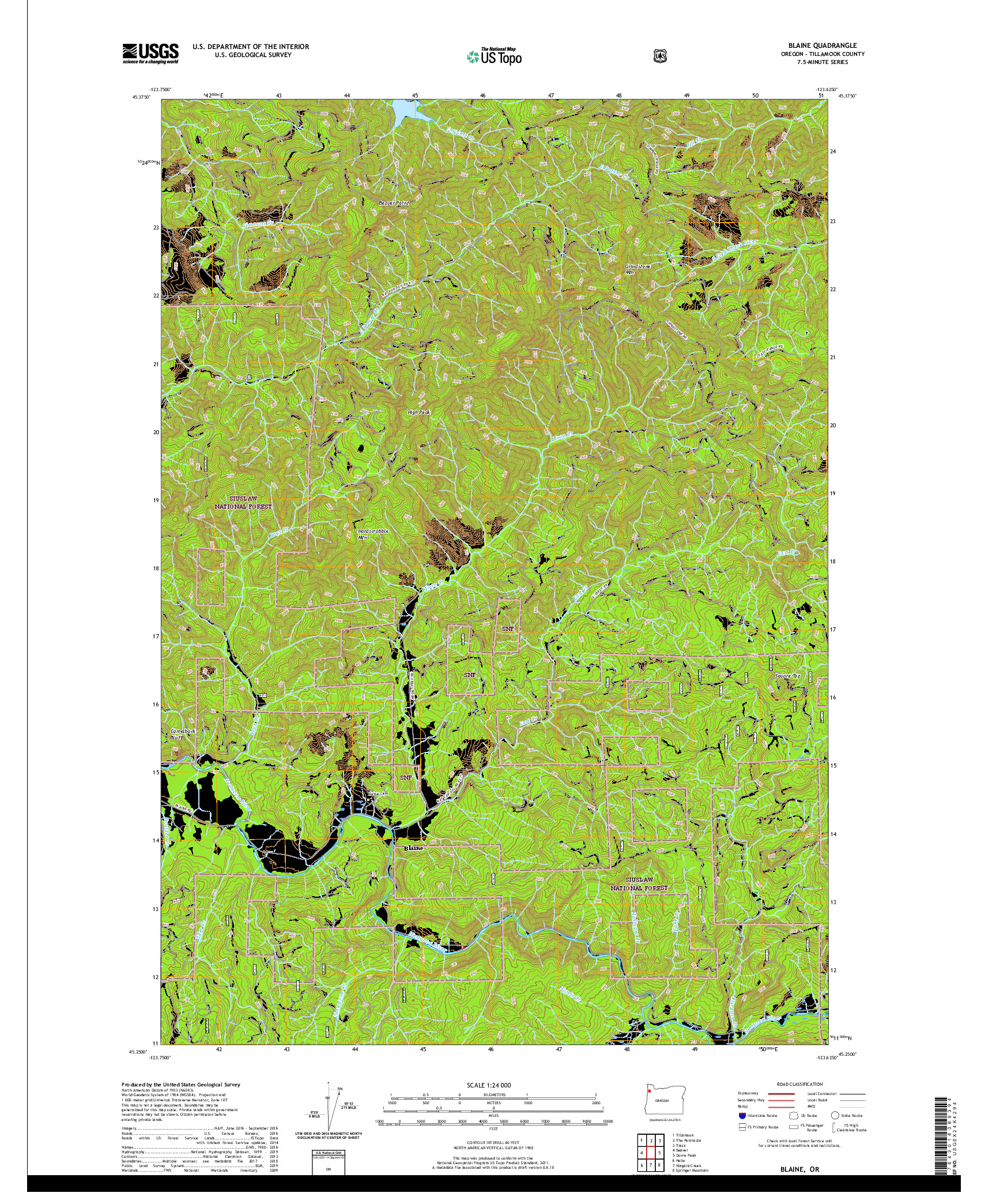 USGS US TOPO 7.5-MINUTE MAP FOR BLAINE, OR 2020