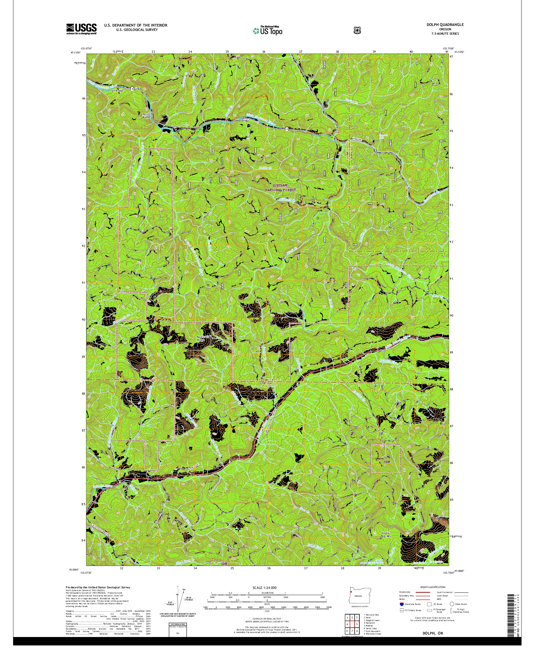 USGS US TOPO 7.5-MINUTE MAP FOR DOLPH, OR 2020
