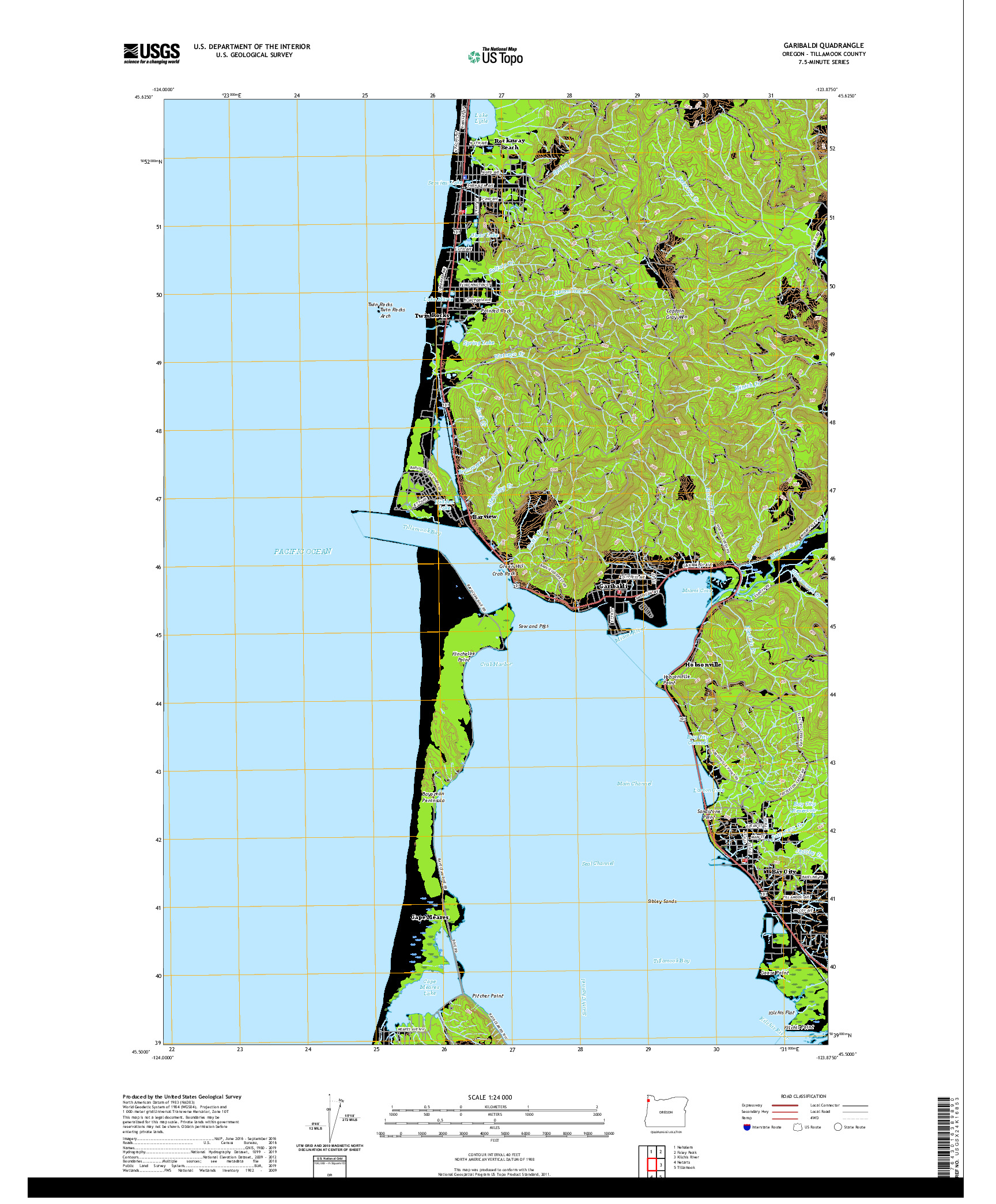 USGS US TOPO 7.5-MINUTE MAP FOR GARIBALDI, OR 2020
