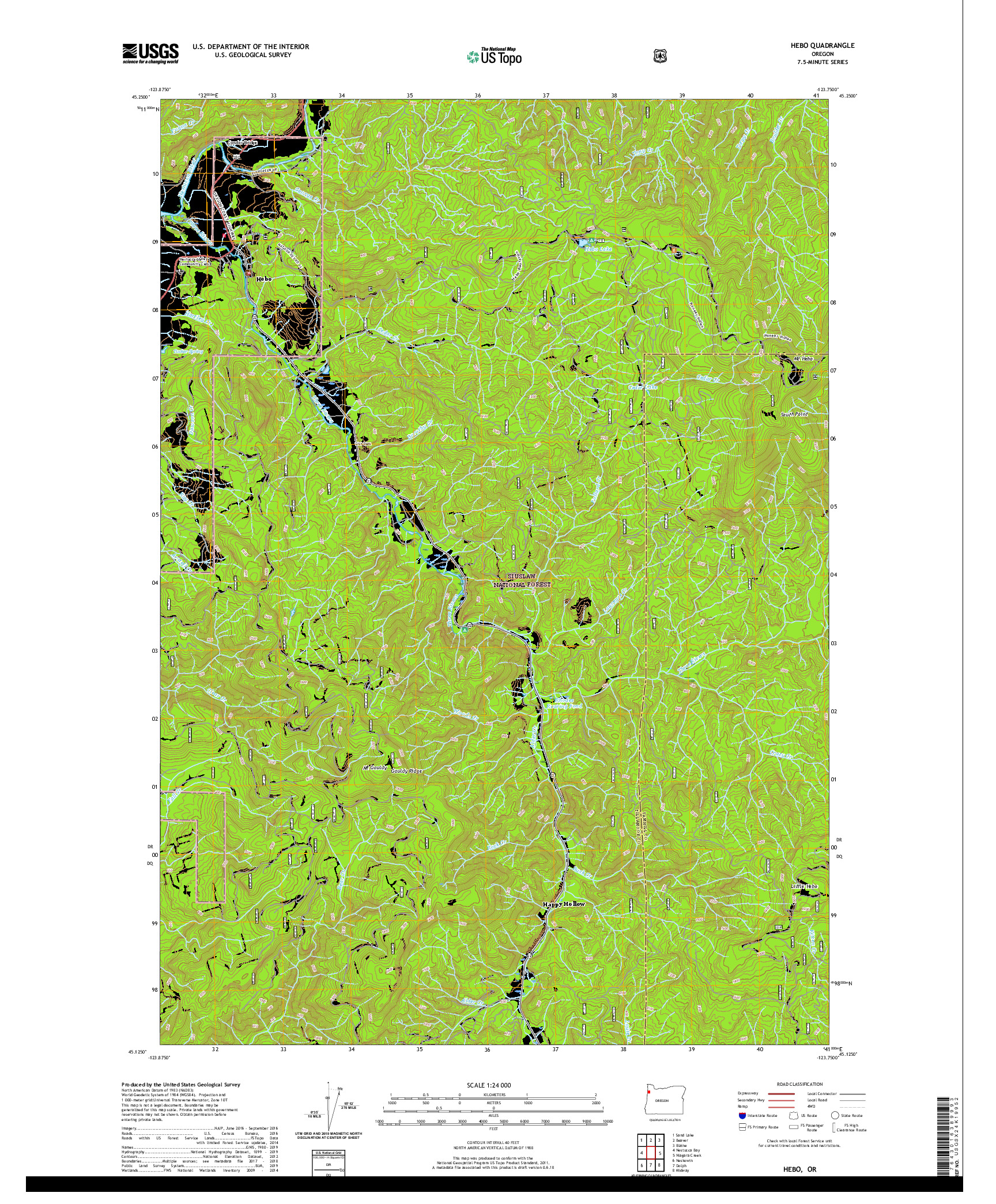 USGS US TOPO 7.5-MINUTE MAP FOR HEBO, OR 2020