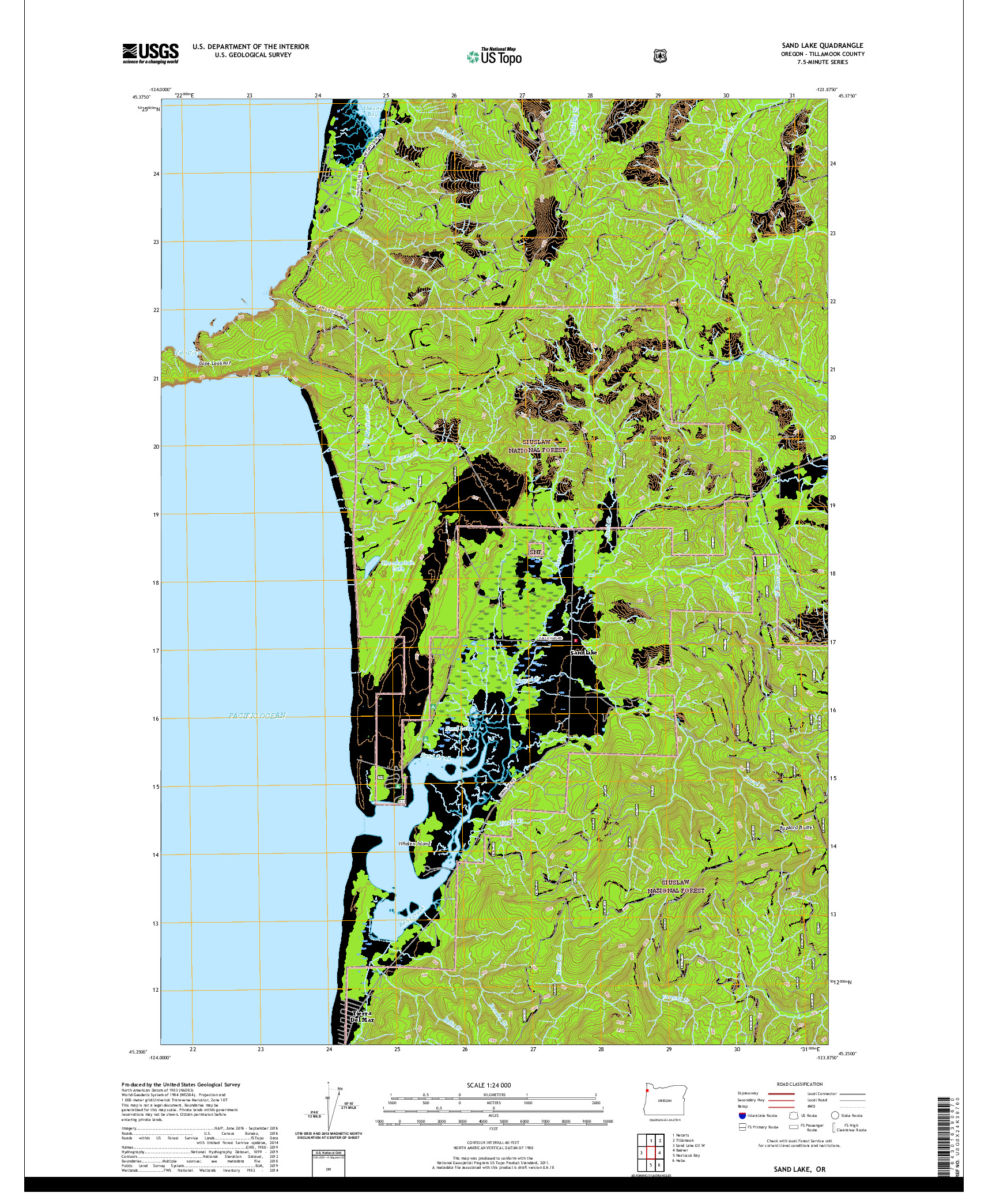 USGS US TOPO 7.5-MINUTE MAP FOR SAND LAKE, OR 2020