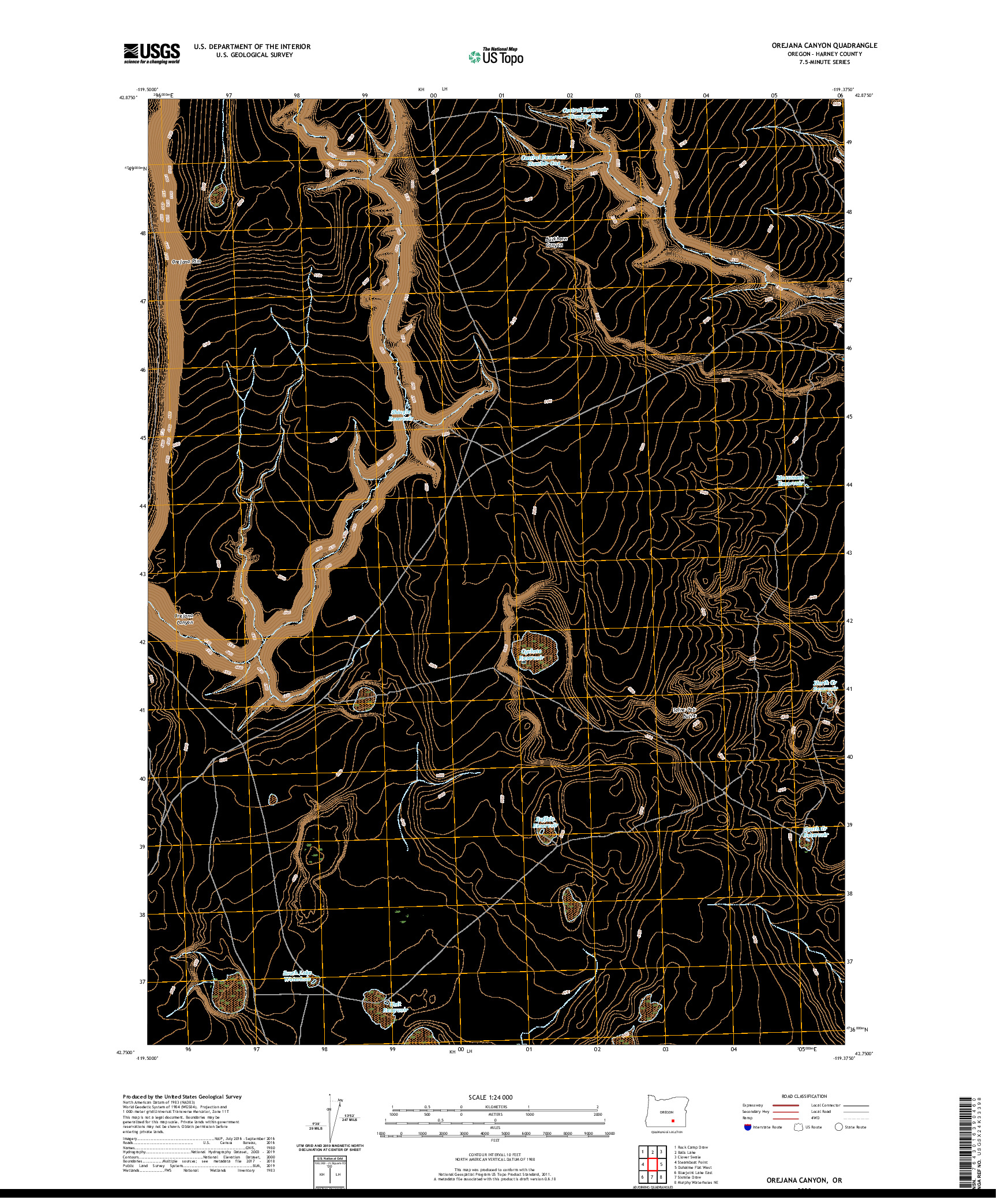 USGS US TOPO 7.5-MINUTE MAP FOR OREJANA CANYON, OR 2020