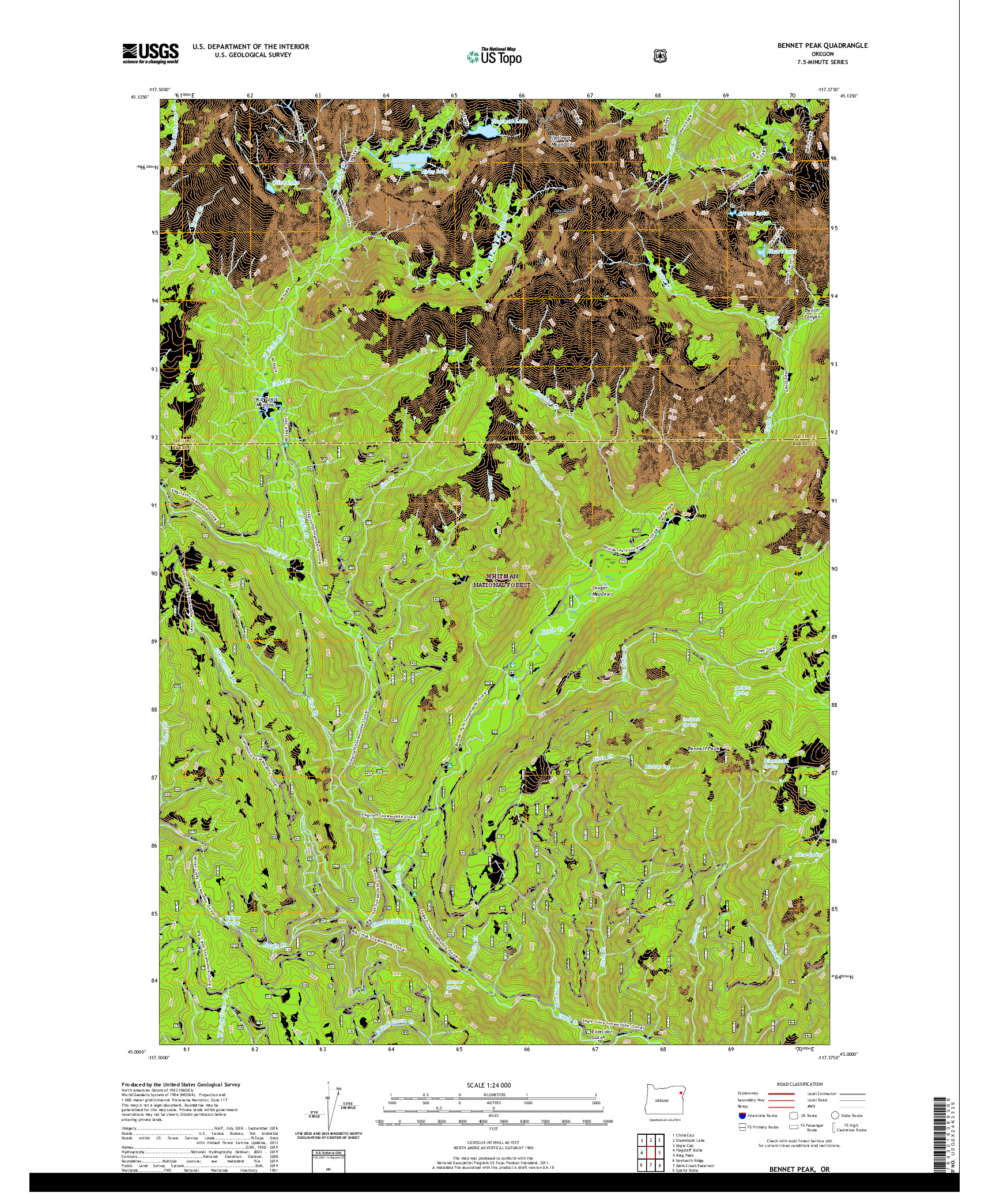 USGS US TOPO 7.5-MINUTE MAP FOR BENNET PEAK, OR 2020