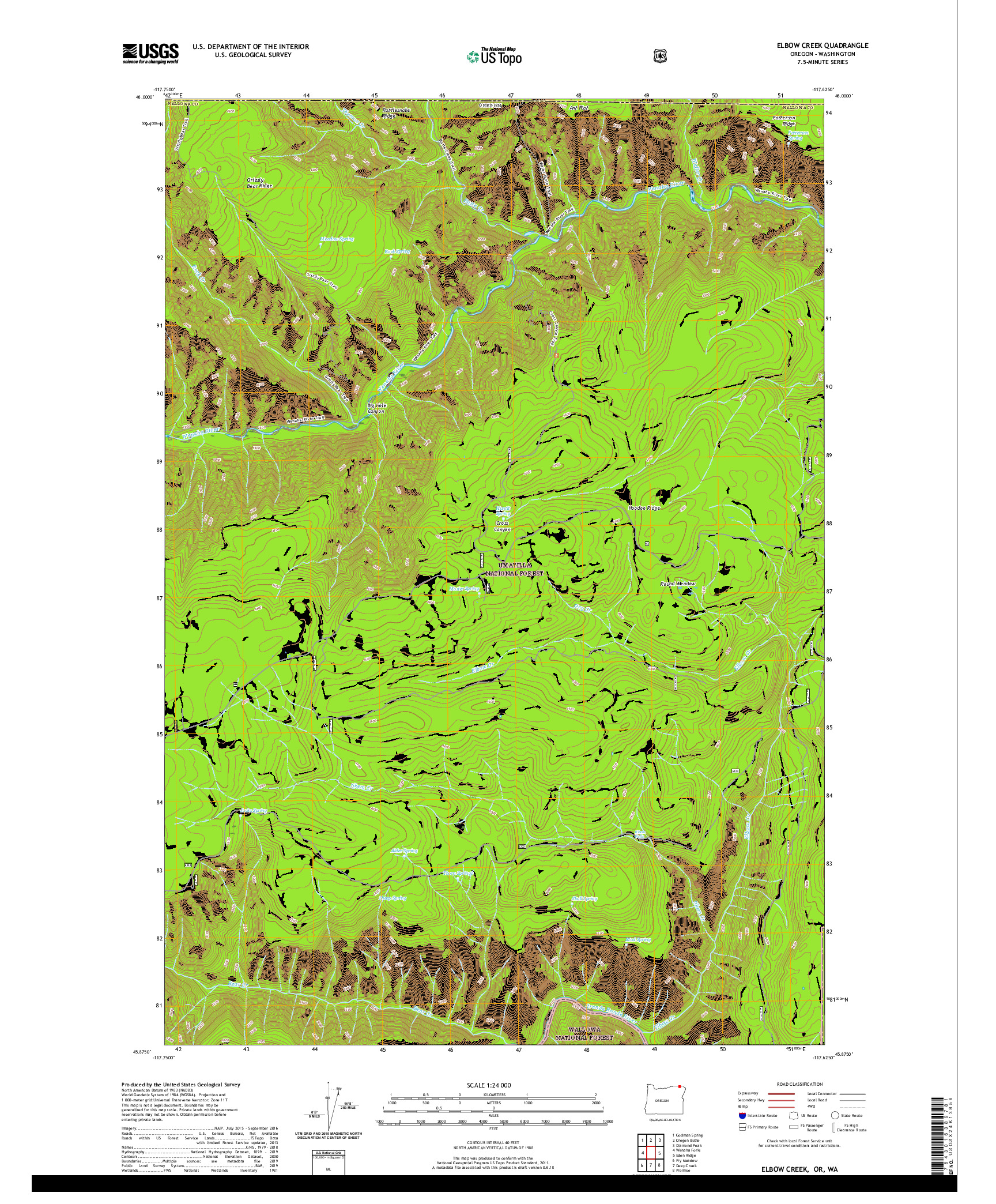 USGS US TOPO 7.5-MINUTE MAP FOR ELBOW CREEK, OR,WA 2020