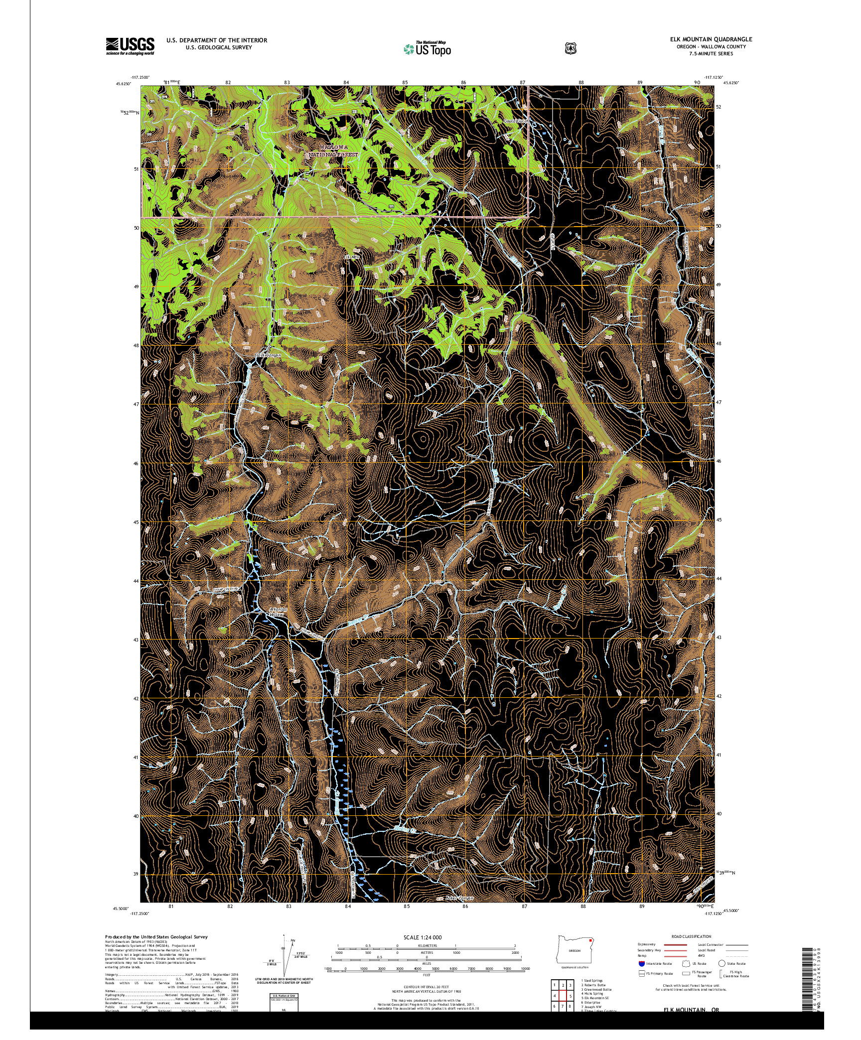 USGS US TOPO 7.5-MINUTE MAP FOR ELK MOUNTAIN, OR 2020