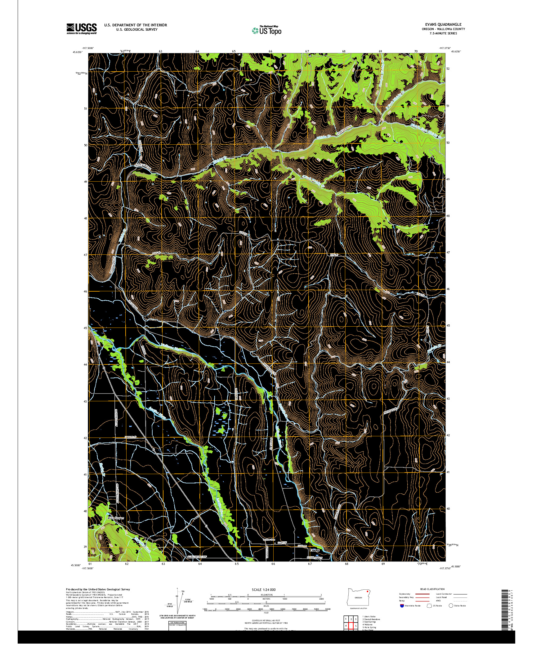 USGS US TOPO 7.5-MINUTE MAP FOR EVANS, OR 2020