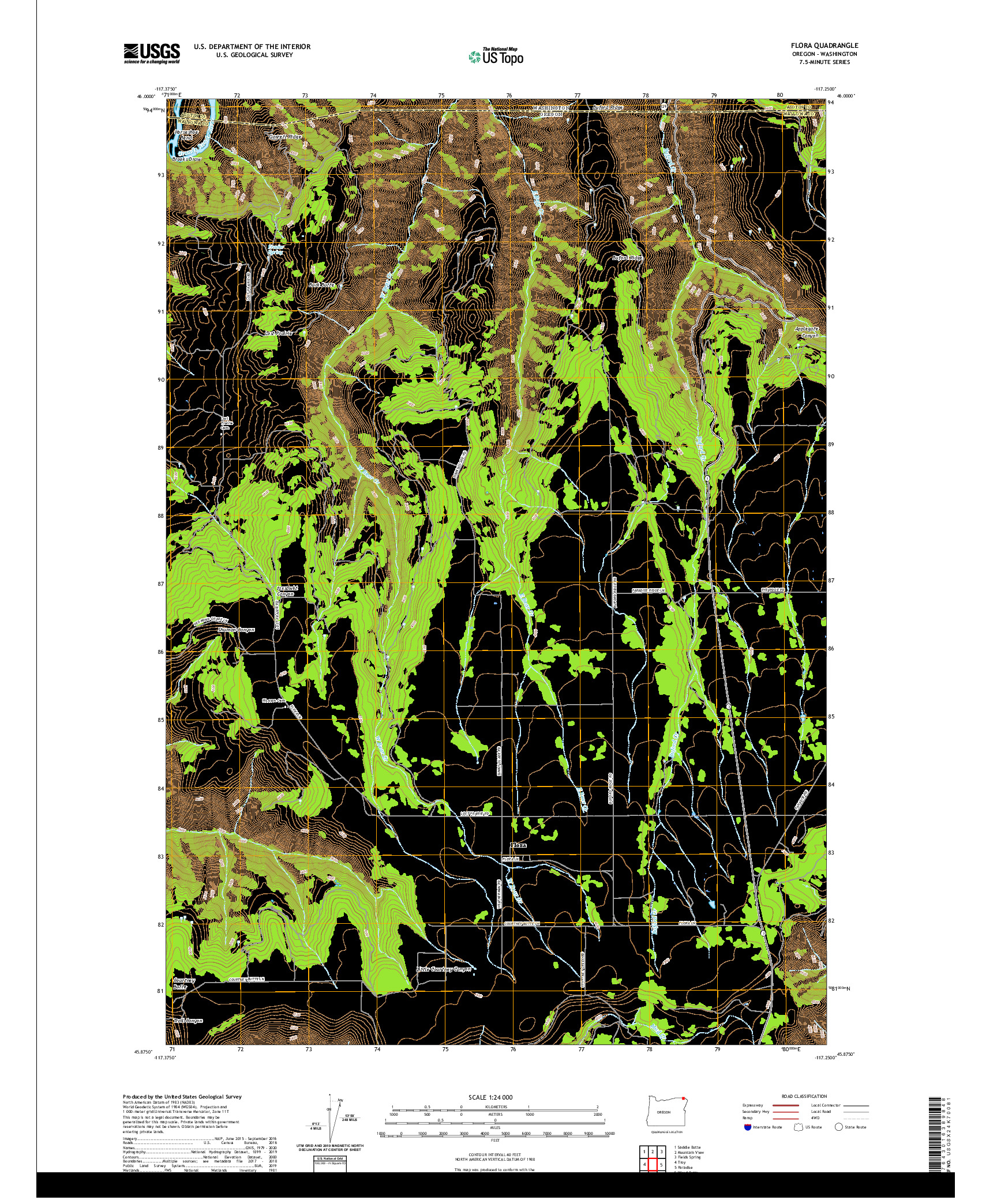 USGS US TOPO 7.5-MINUTE MAP FOR FLORA, OR,WA 2020