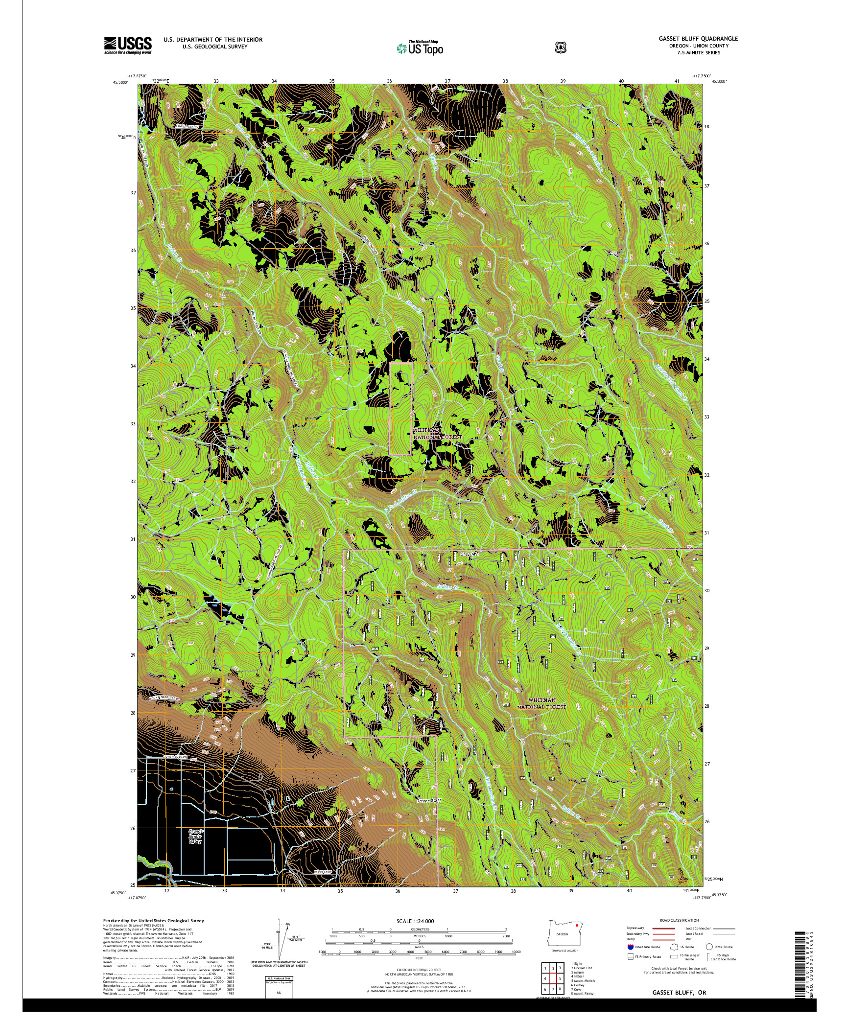 USGS US TOPO 7.5-MINUTE MAP FOR GASSET BLUFF, OR 2020