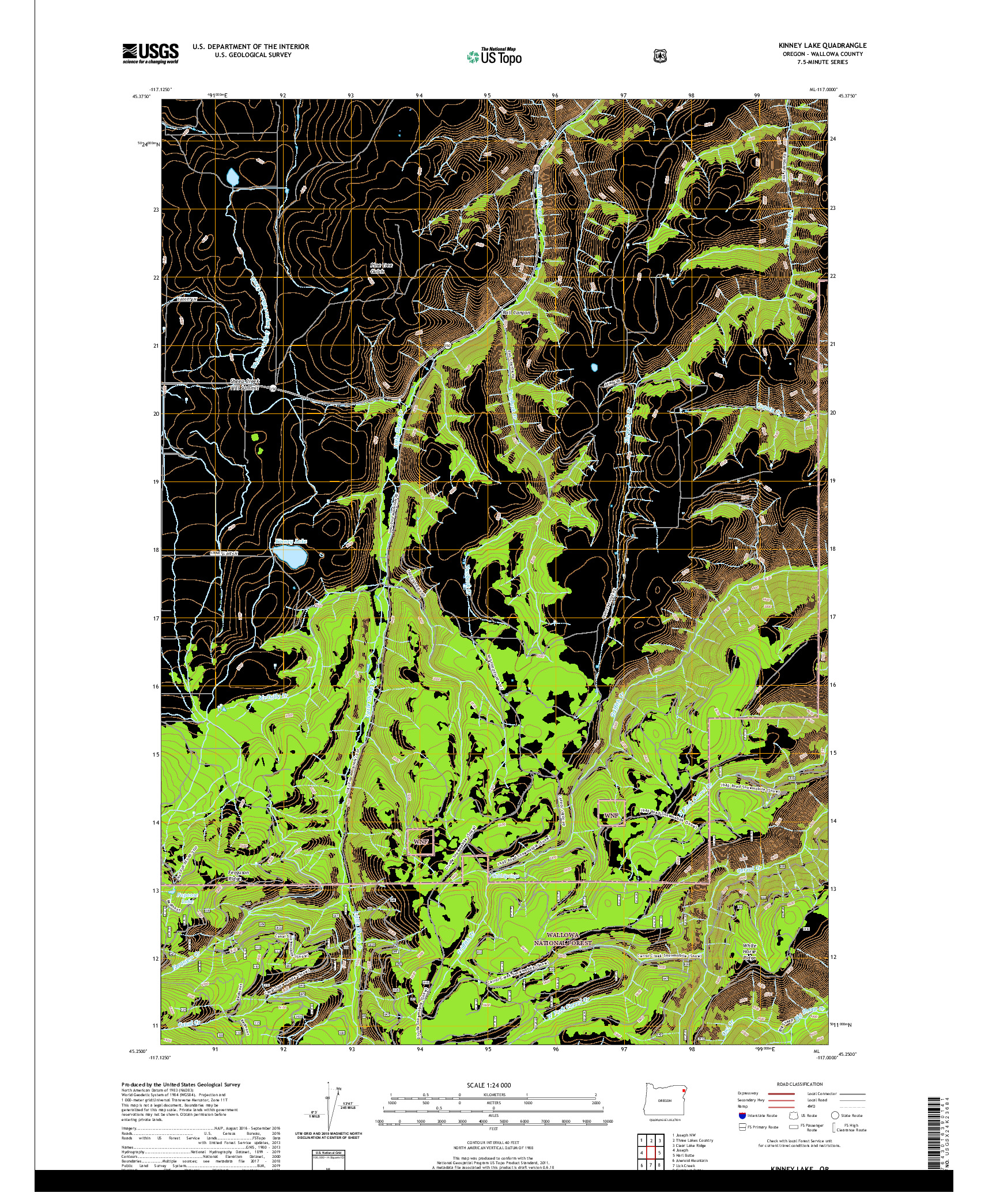 USGS US TOPO 7.5-MINUTE MAP FOR KINNEY LAKE, OR 2020