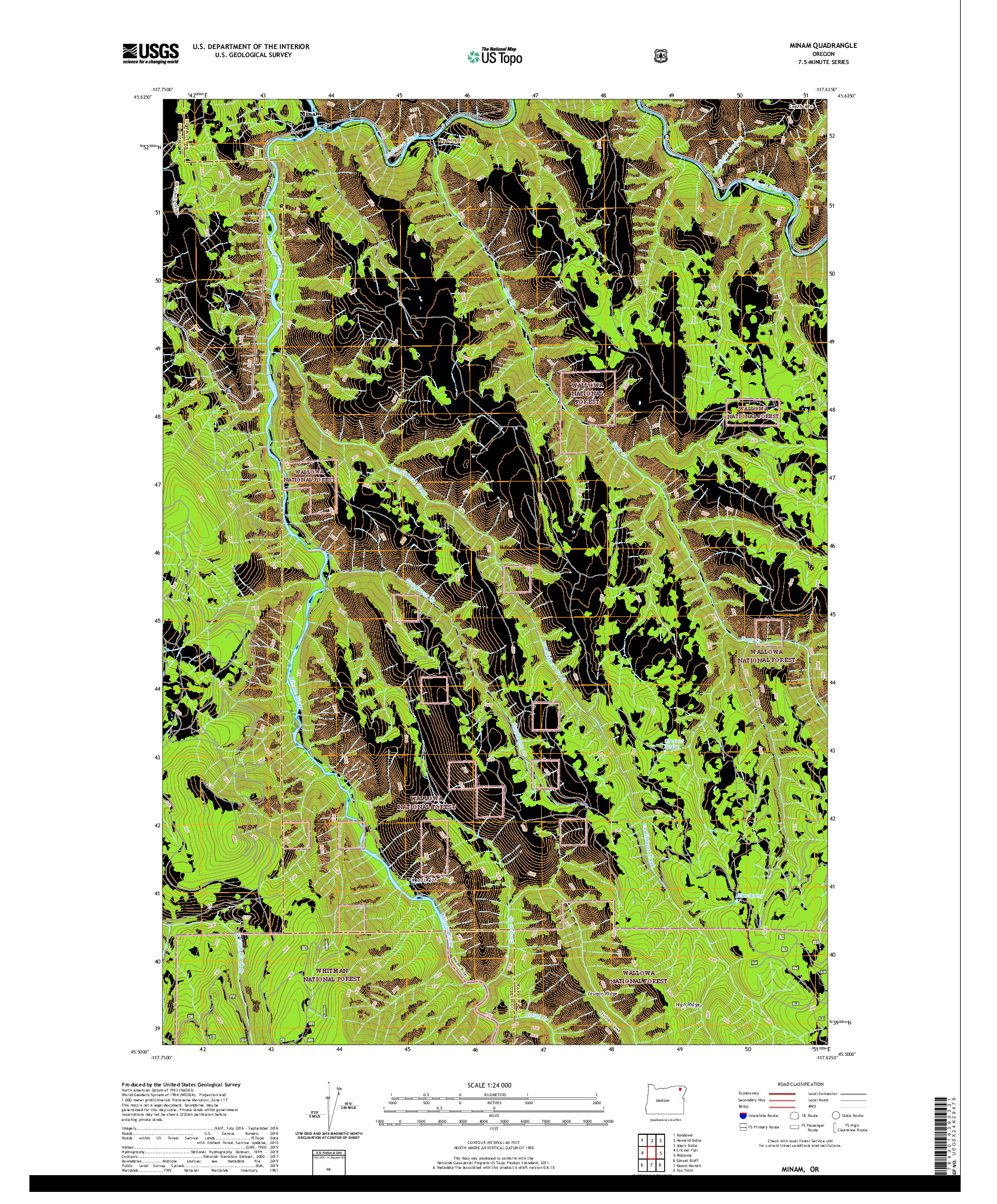 USGS US TOPO 7.5-MINUTE MAP FOR MINAM, OR 2020