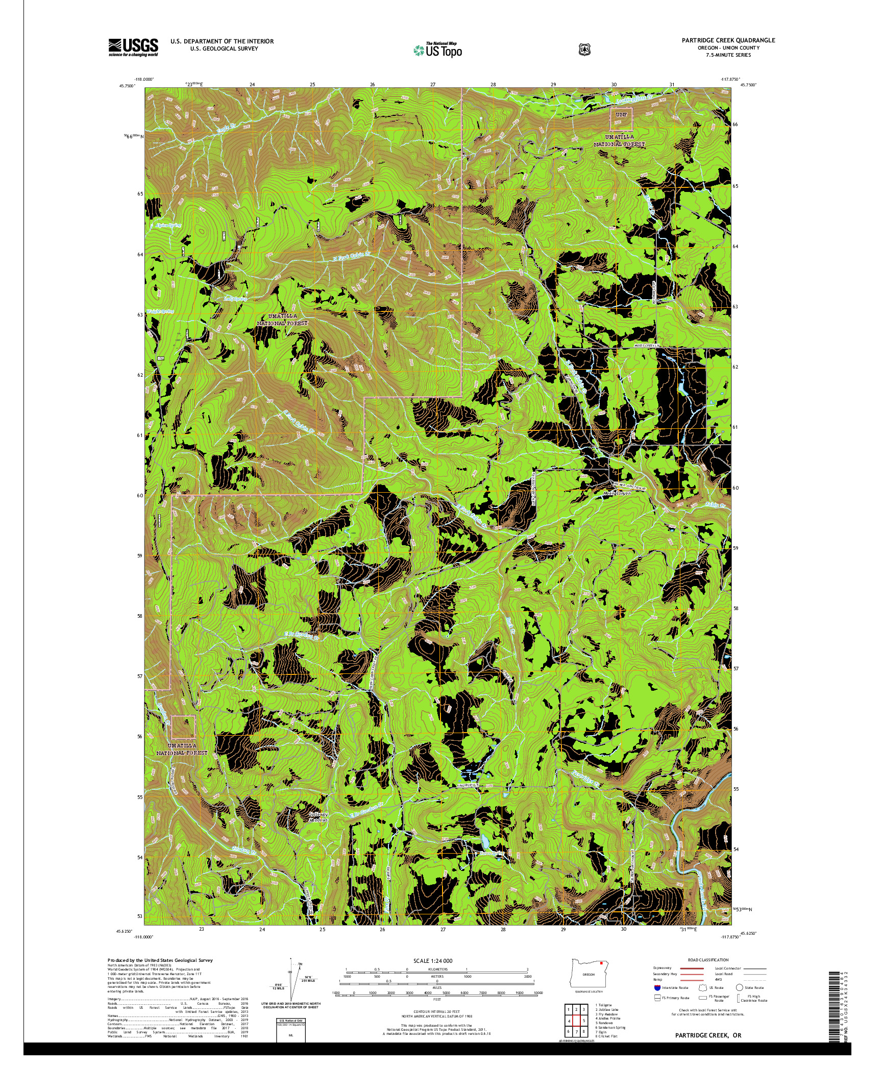 USGS US TOPO 7.5-MINUTE MAP FOR PARTRIDGE CREEK, OR 2020