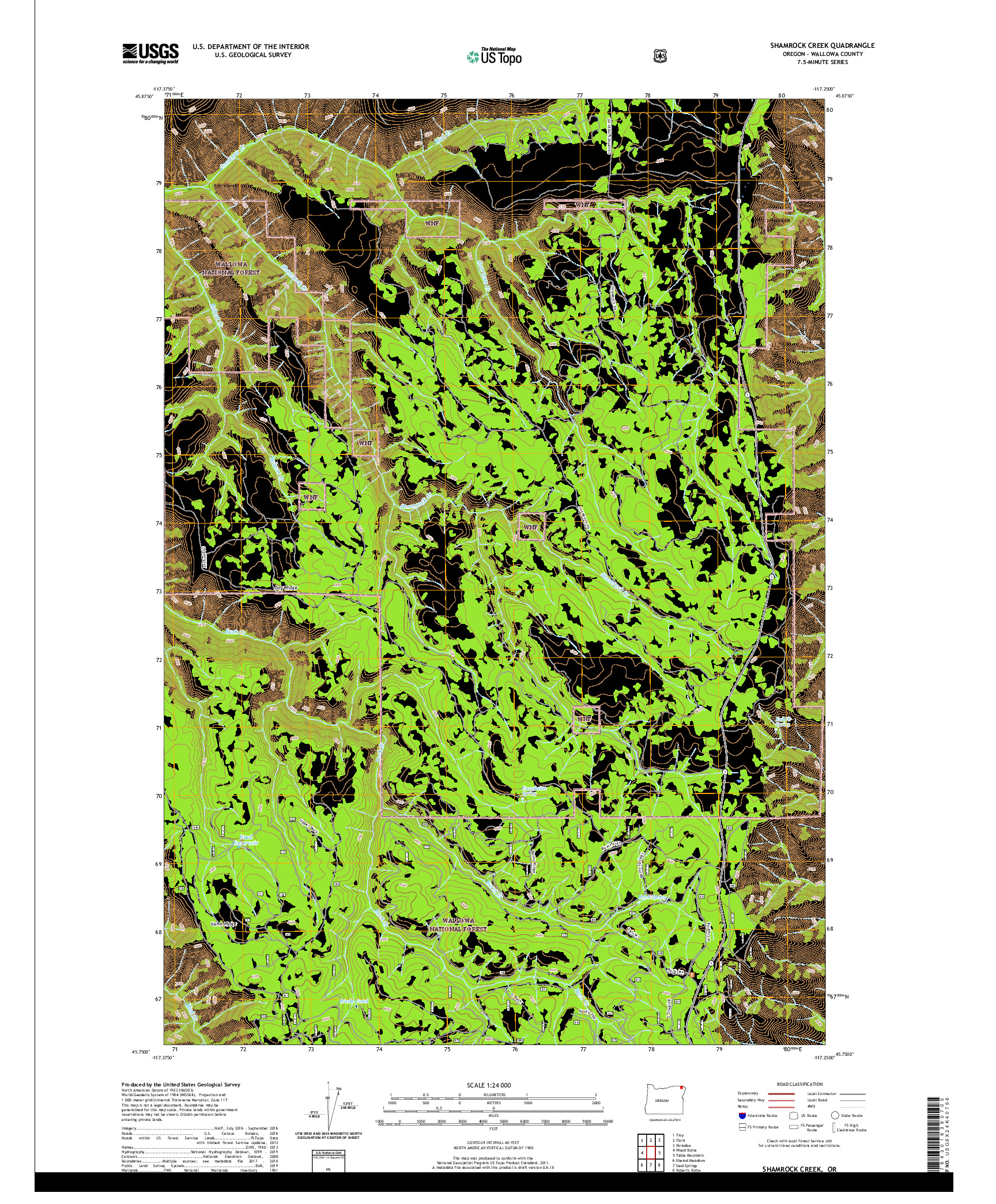 USGS US TOPO 7.5-MINUTE MAP FOR SHAMROCK CREEK, OR 2020