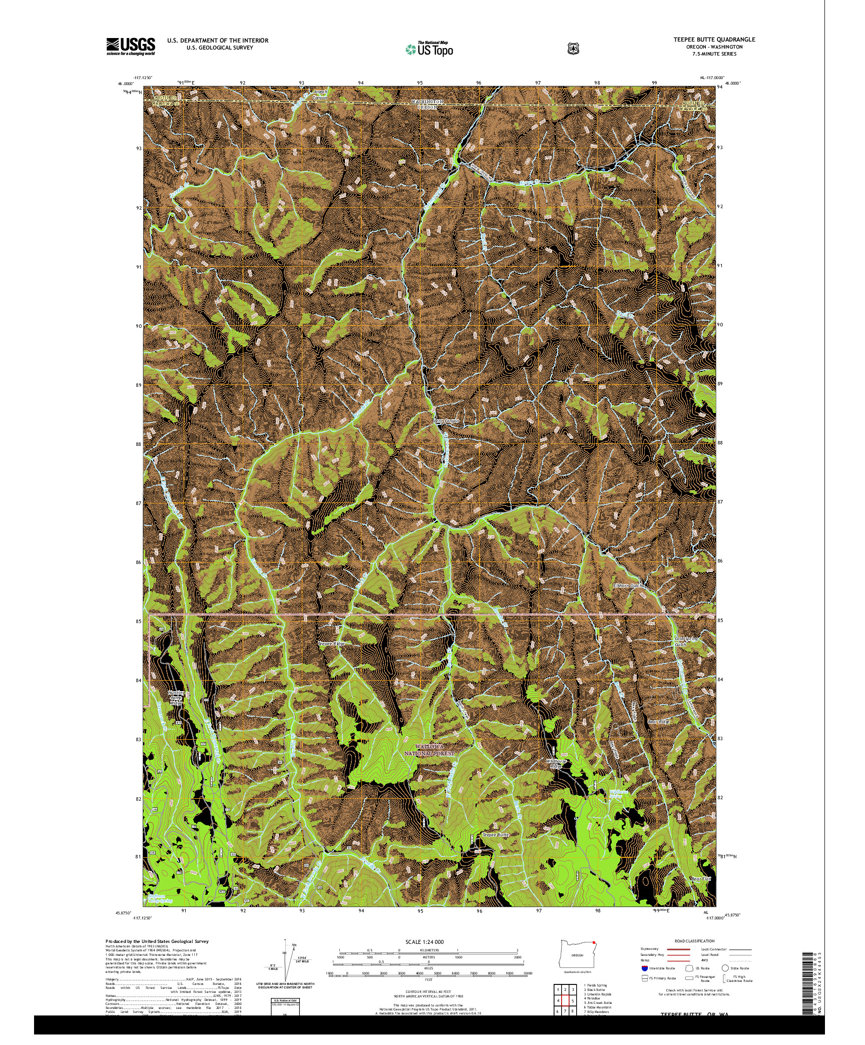 USGS US TOPO 7.5-MINUTE MAP FOR TEEPEE BUTTE, OR,WA 2020