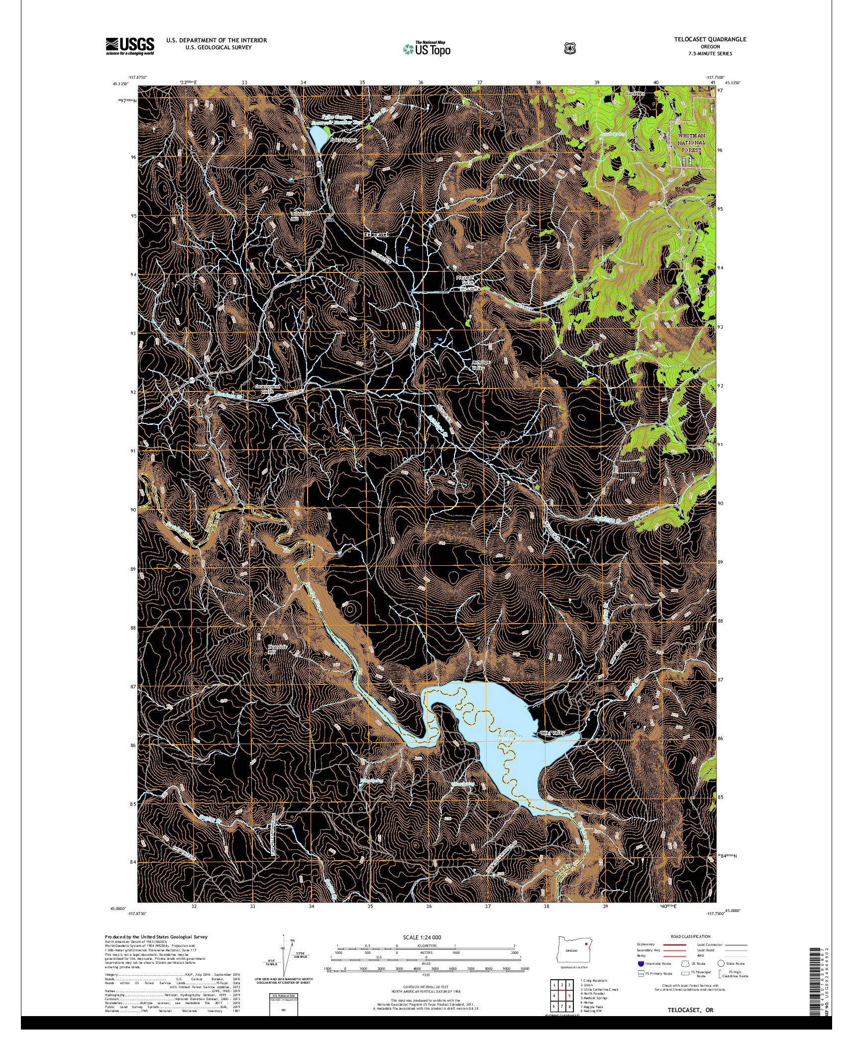 USGS US TOPO 7.5-MINUTE MAP FOR TELOCASET, OR 2020