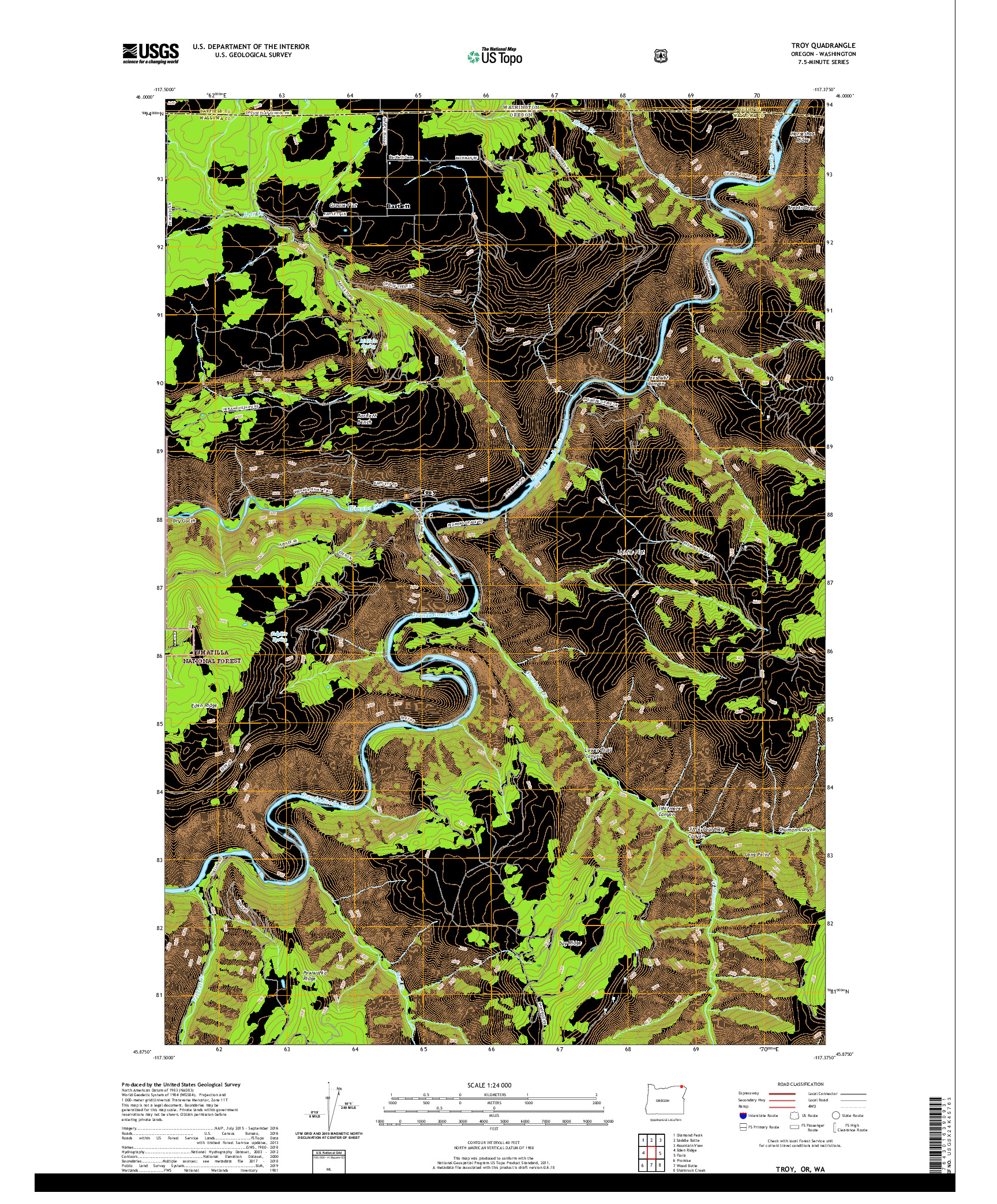 USGS US TOPO 7.5-MINUTE MAP FOR TROY, OR,WA 2020