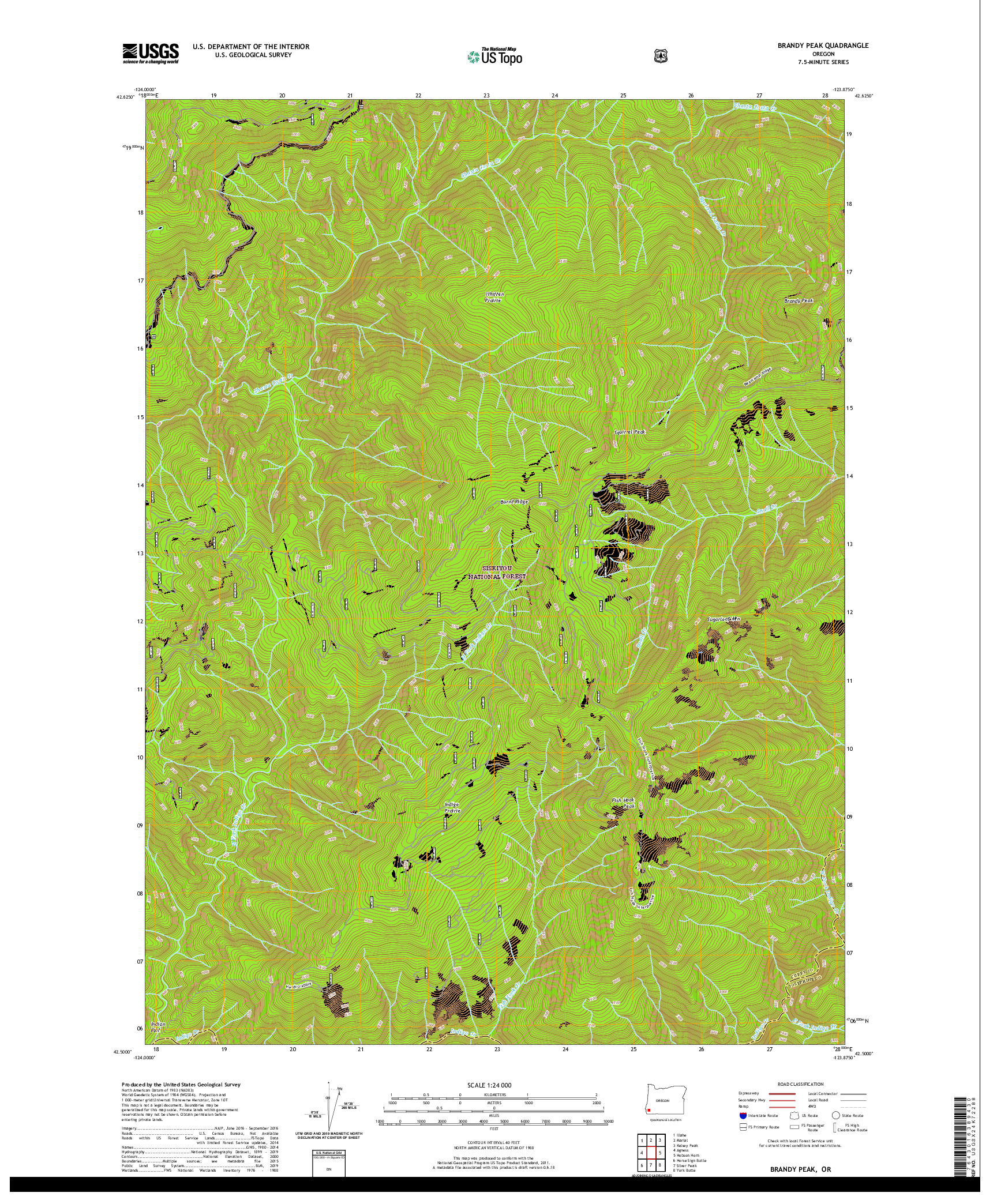 USGS US TOPO 7.5-MINUTE MAP FOR BRANDY PEAK, OR 2020