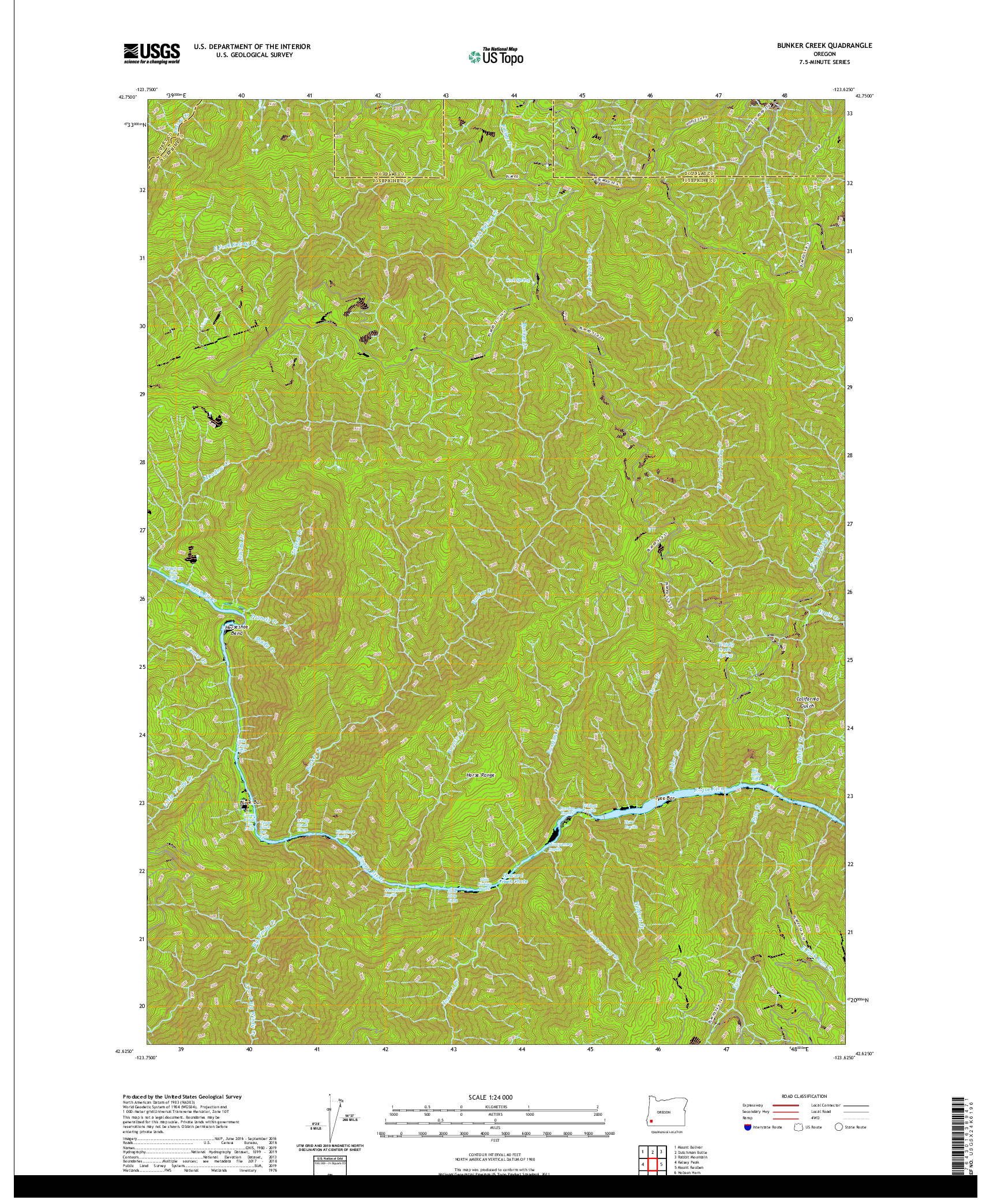 USGS US TOPO 7.5-MINUTE MAP FOR BUNKER CREEK, OR 2020