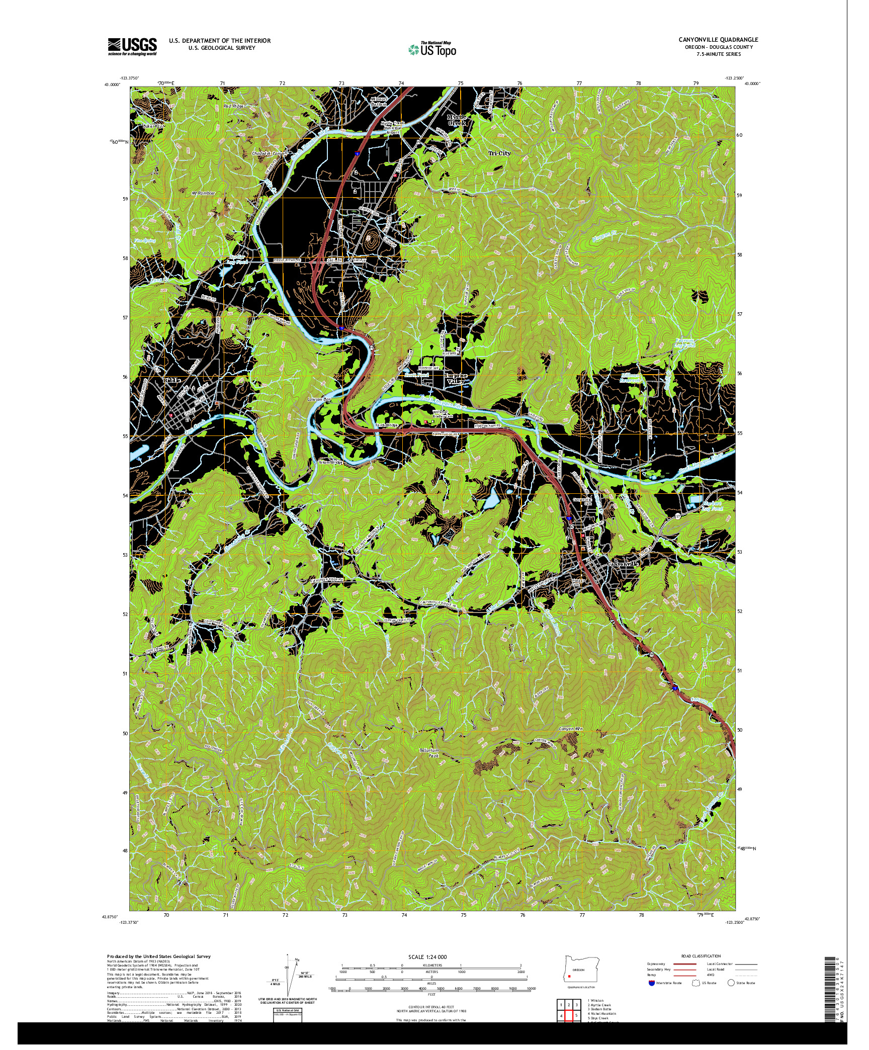 USGS US TOPO 7.5-MINUTE MAP FOR CANYONVILLE, OR 2020