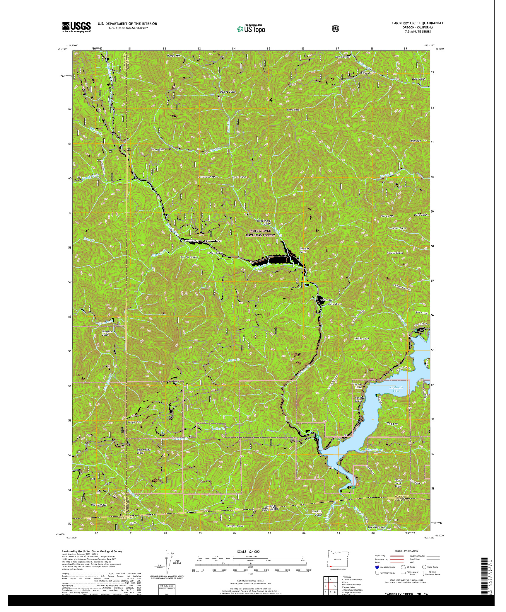 USGS US TOPO 7.5-MINUTE MAP FOR CARBERRY CREEK, OR,CA 2020