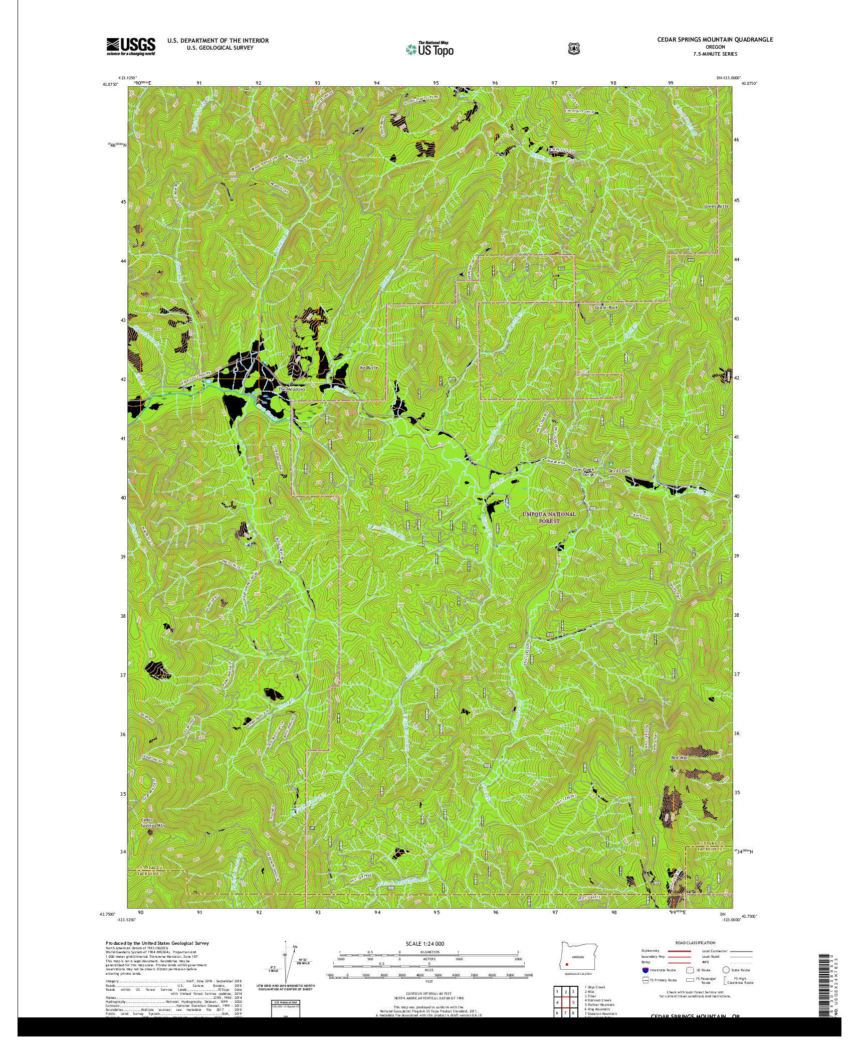 USGS US TOPO 7.5-MINUTE MAP FOR CEDAR SPRINGS MOUNTAIN, OR 2020
