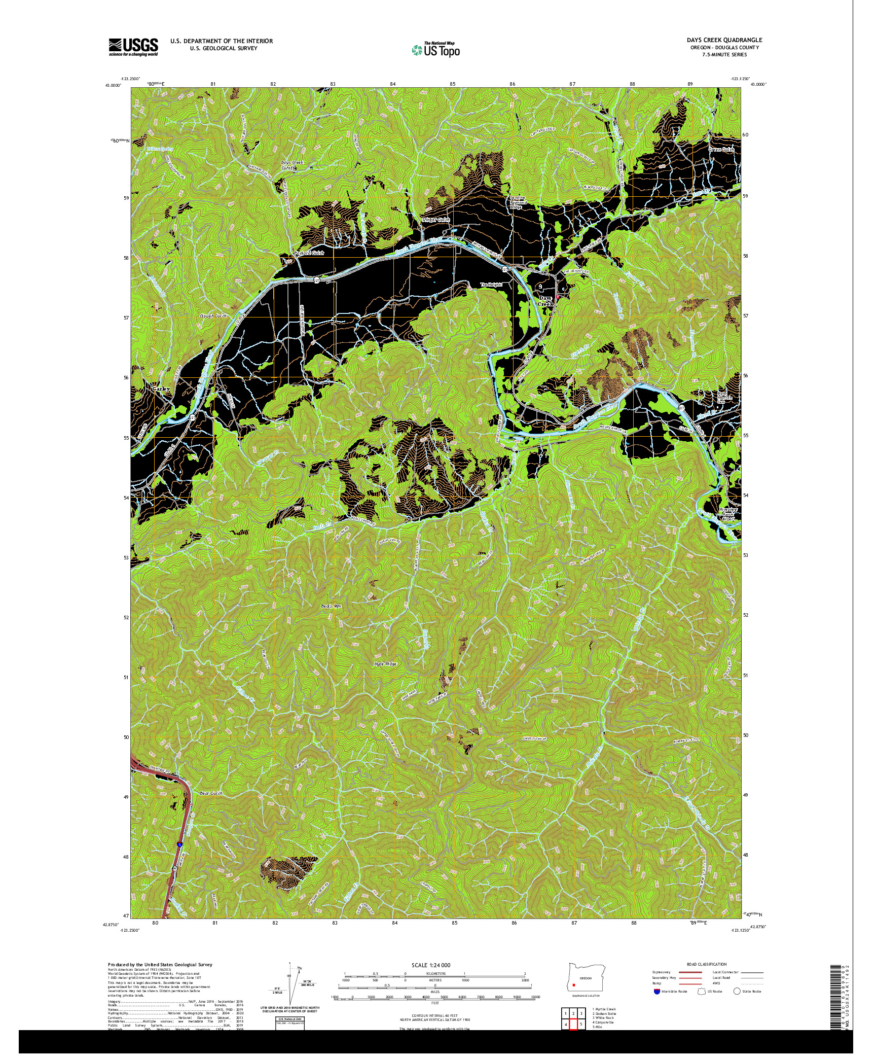 USGS US TOPO 7.5-MINUTE MAP FOR DAYS CREEK, OR 2020