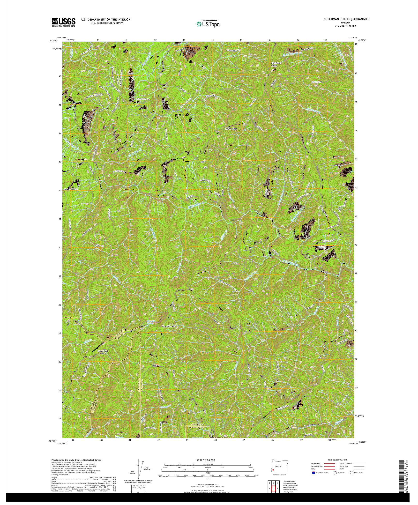 USGS US TOPO 7.5-MINUTE MAP FOR DUTCHMAN BUTTE, OR 2020