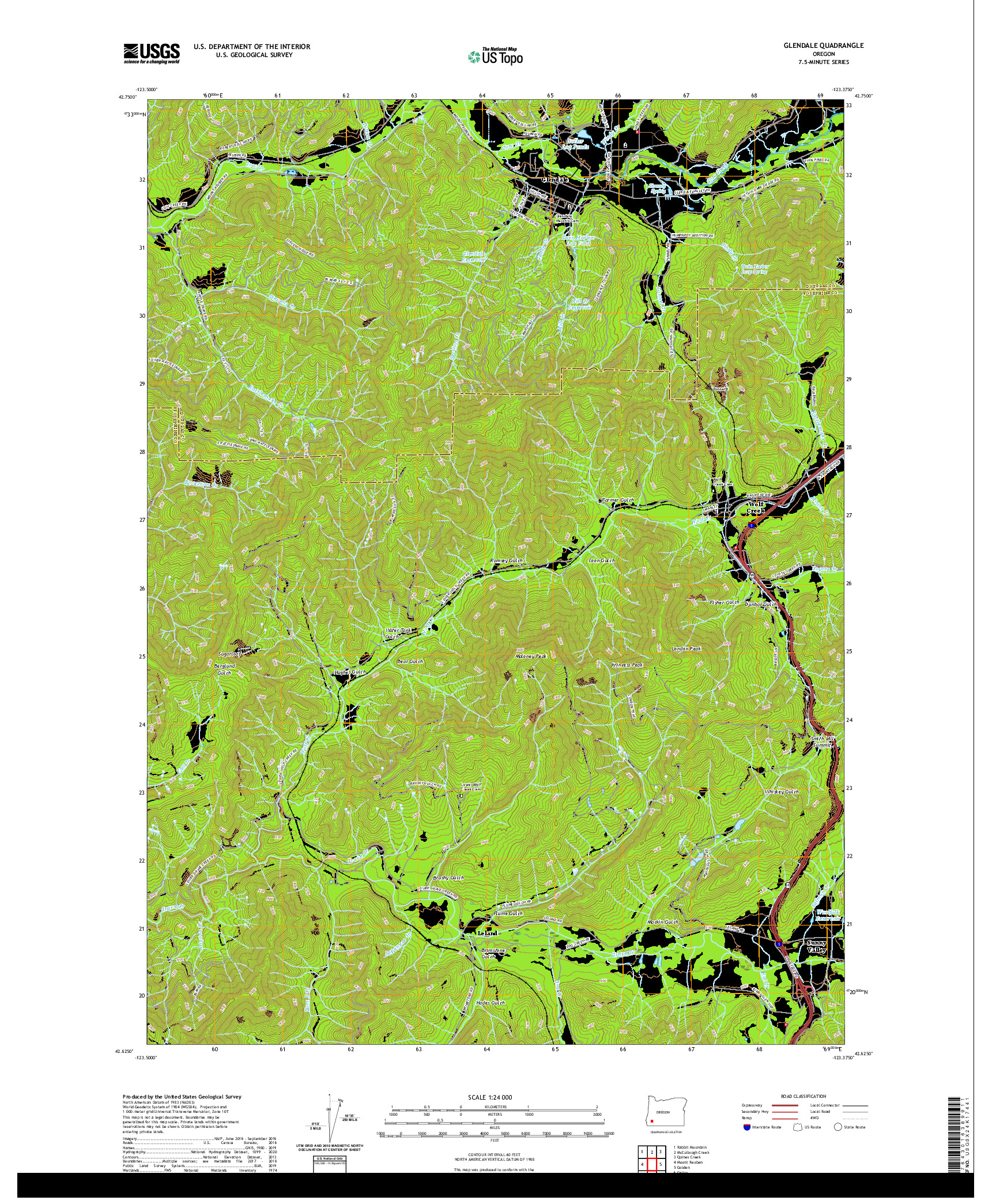 USGS US TOPO 7.5-MINUTE MAP FOR GLENDALE, OR 2020