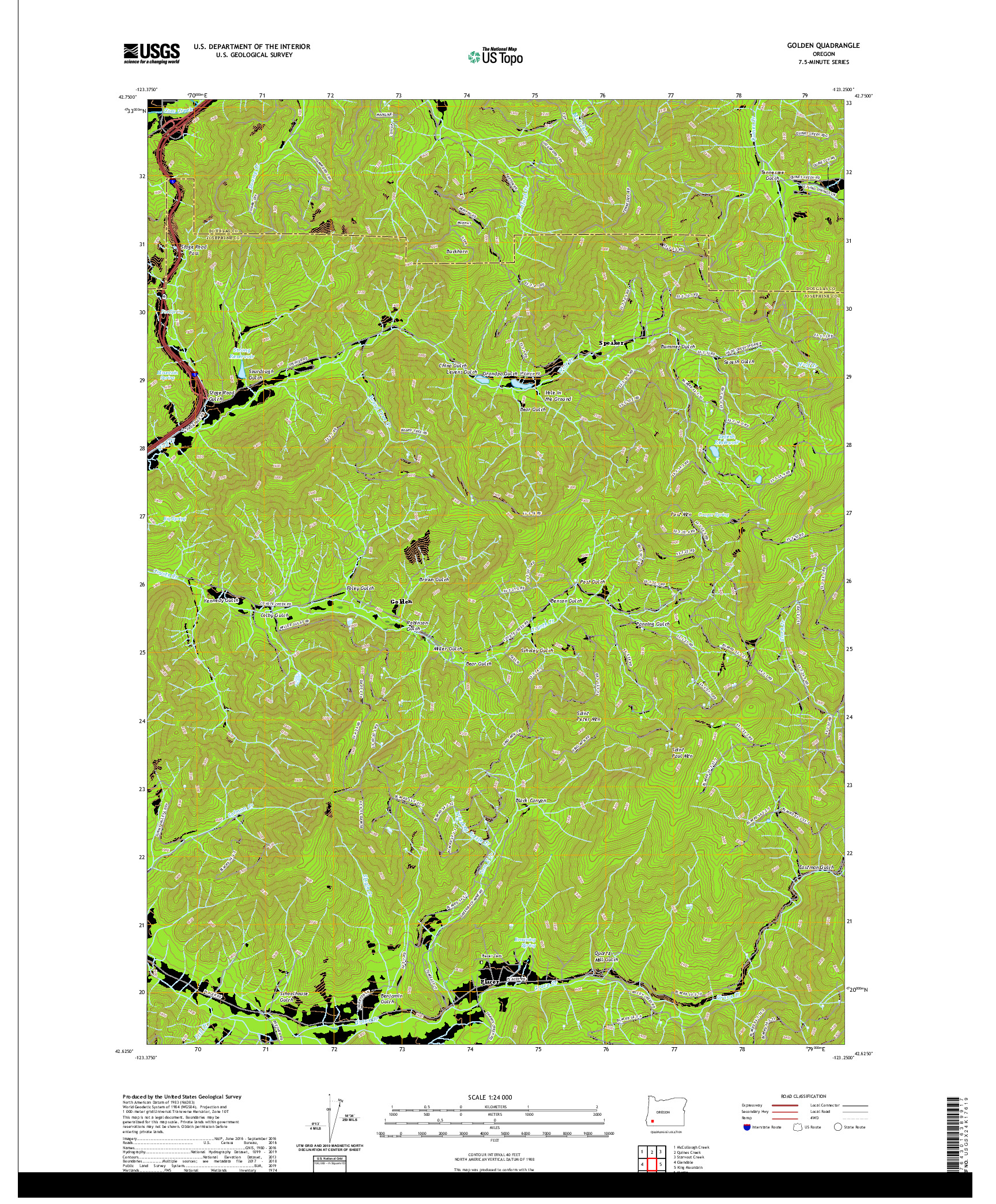 USGS US TOPO 7.5-MINUTE MAP FOR GOLDEN, OR 2020