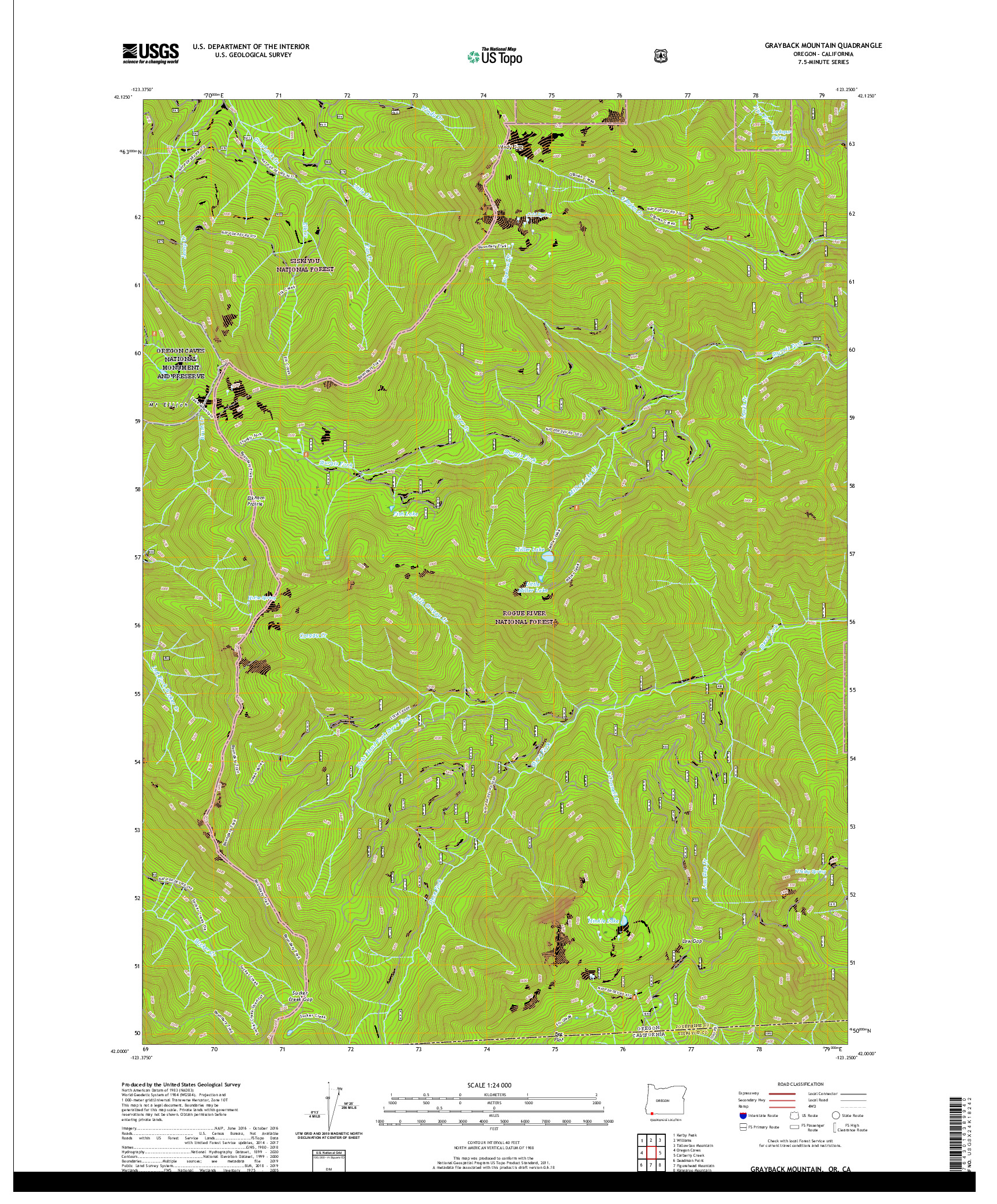 USGS US TOPO 7.5-MINUTE MAP FOR GRAYBACK MOUNTAIN, OR,CA 2020