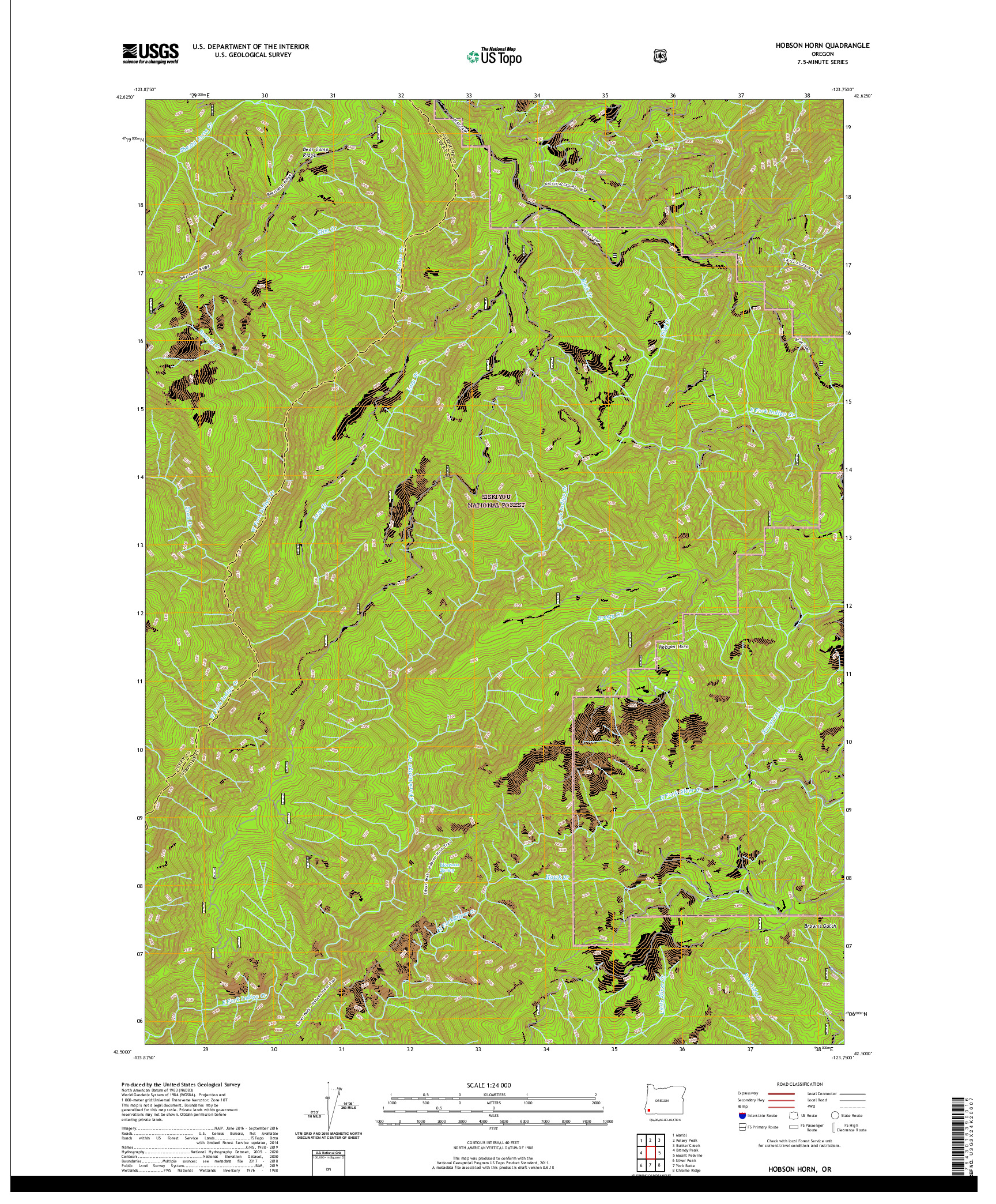 USGS US TOPO 7.5-MINUTE MAP FOR HOBSON HORN, OR 2020
