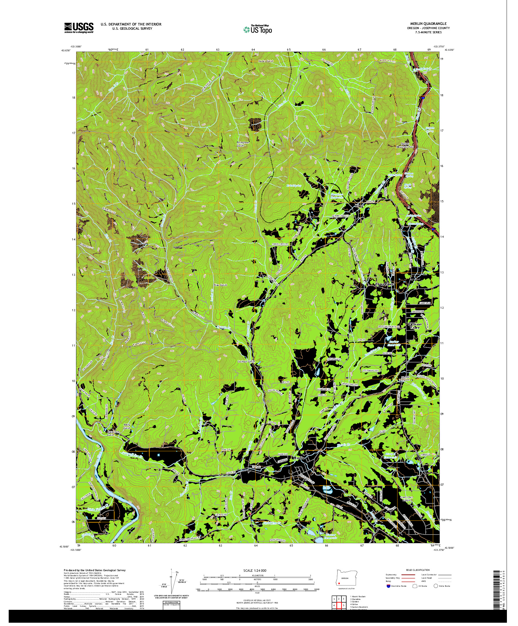 USGS US TOPO 7.5-MINUTE MAP FOR MERLIN, OR 2020