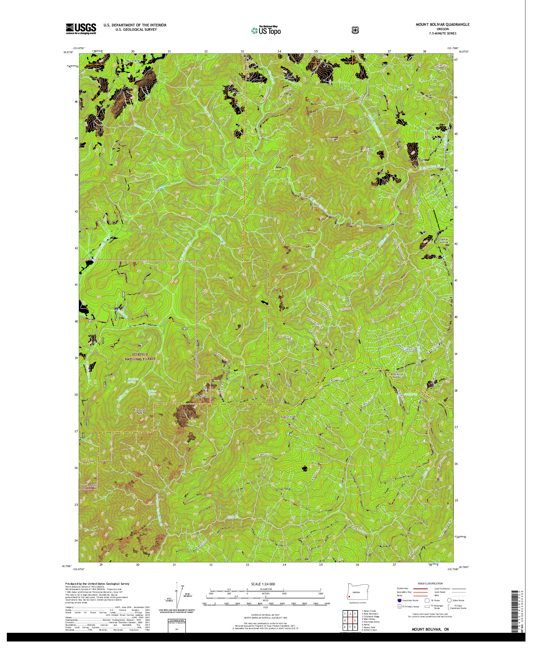 USGS US TOPO 7.5-MINUTE MAP FOR MOUNT BOLIVAR, OR 2020