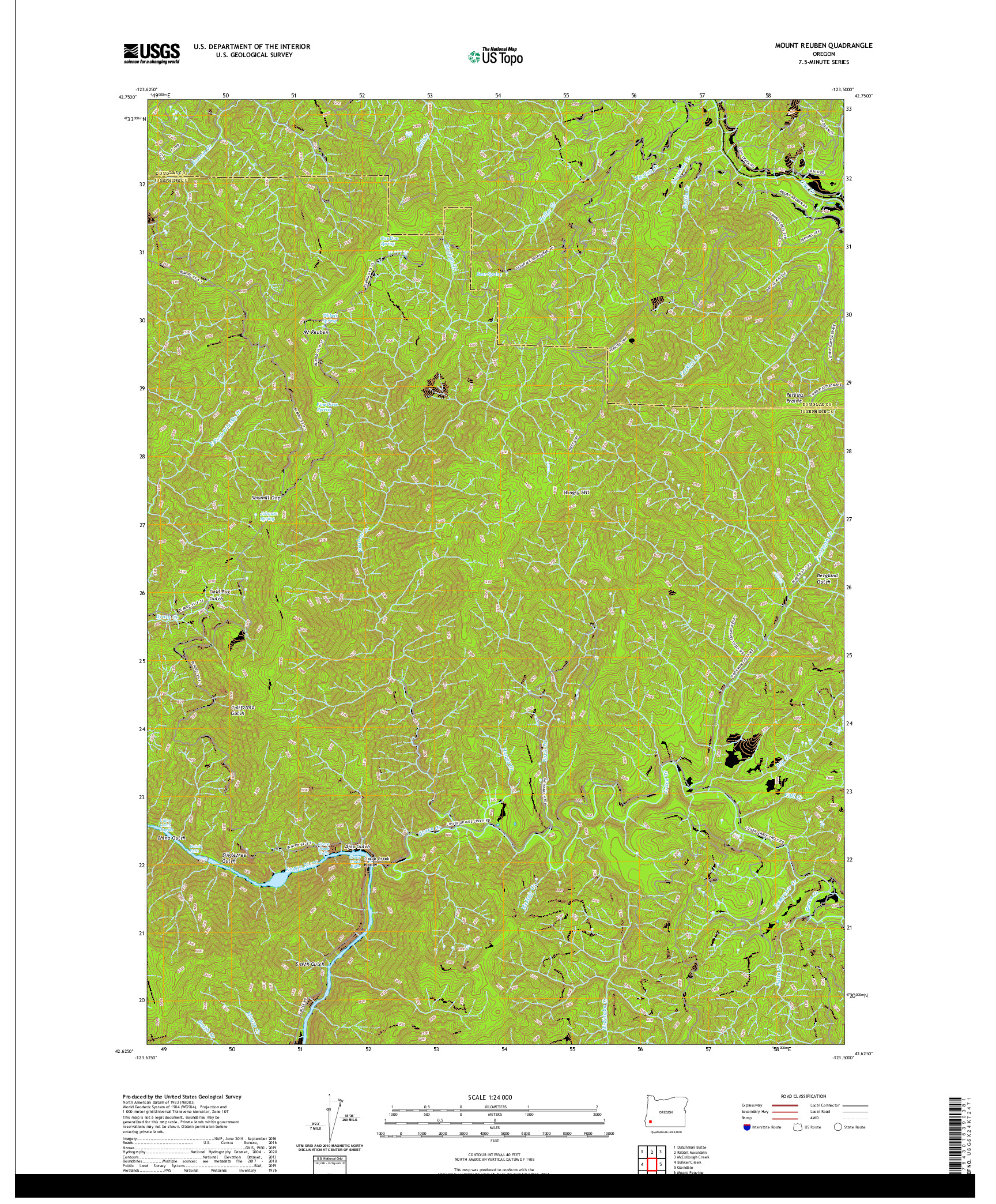 USGS US TOPO 7.5-MINUTE MAP FOR MOUNT REUBEN, OR 2020