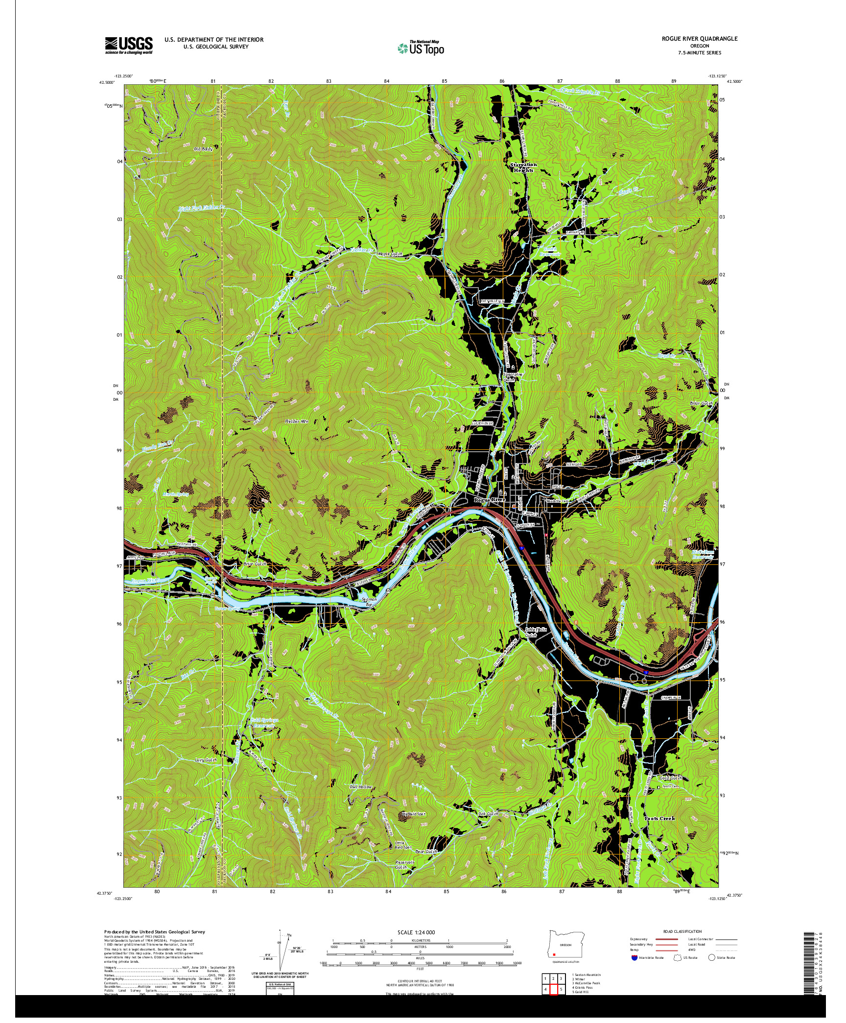 USGS US TOPO 7.5-MINUTE MAP FOR ROGUE RIVER, OR 2020