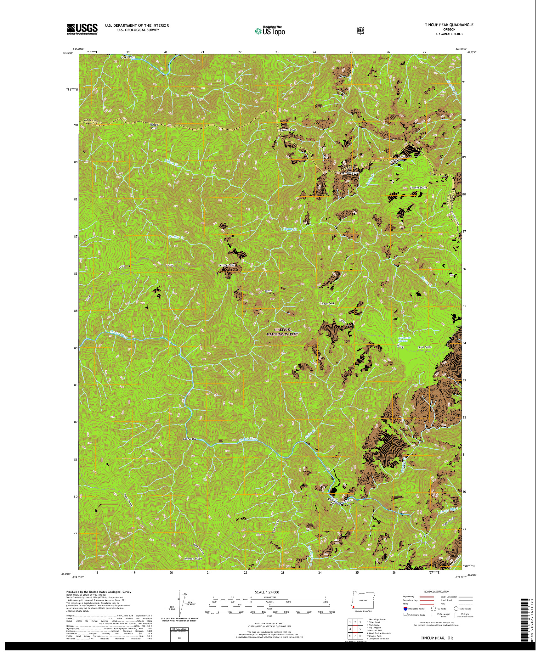 USGS US TOPO 7.5-MINUTE MAP FOR TINCUP PEAK, OR 2020