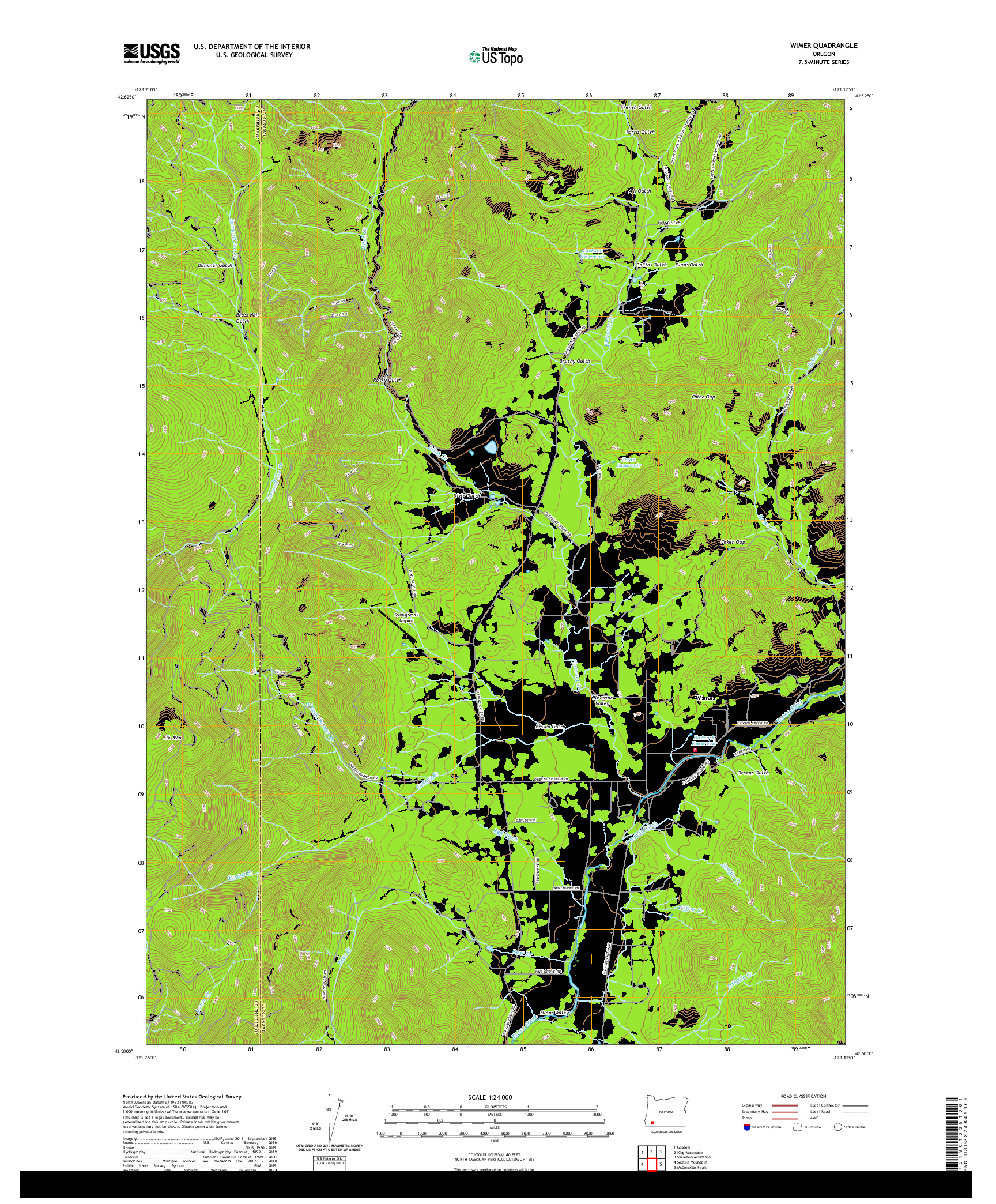 USGS US TOPO 7.5-MINUTE MAP FOR WIMER, OR 2020